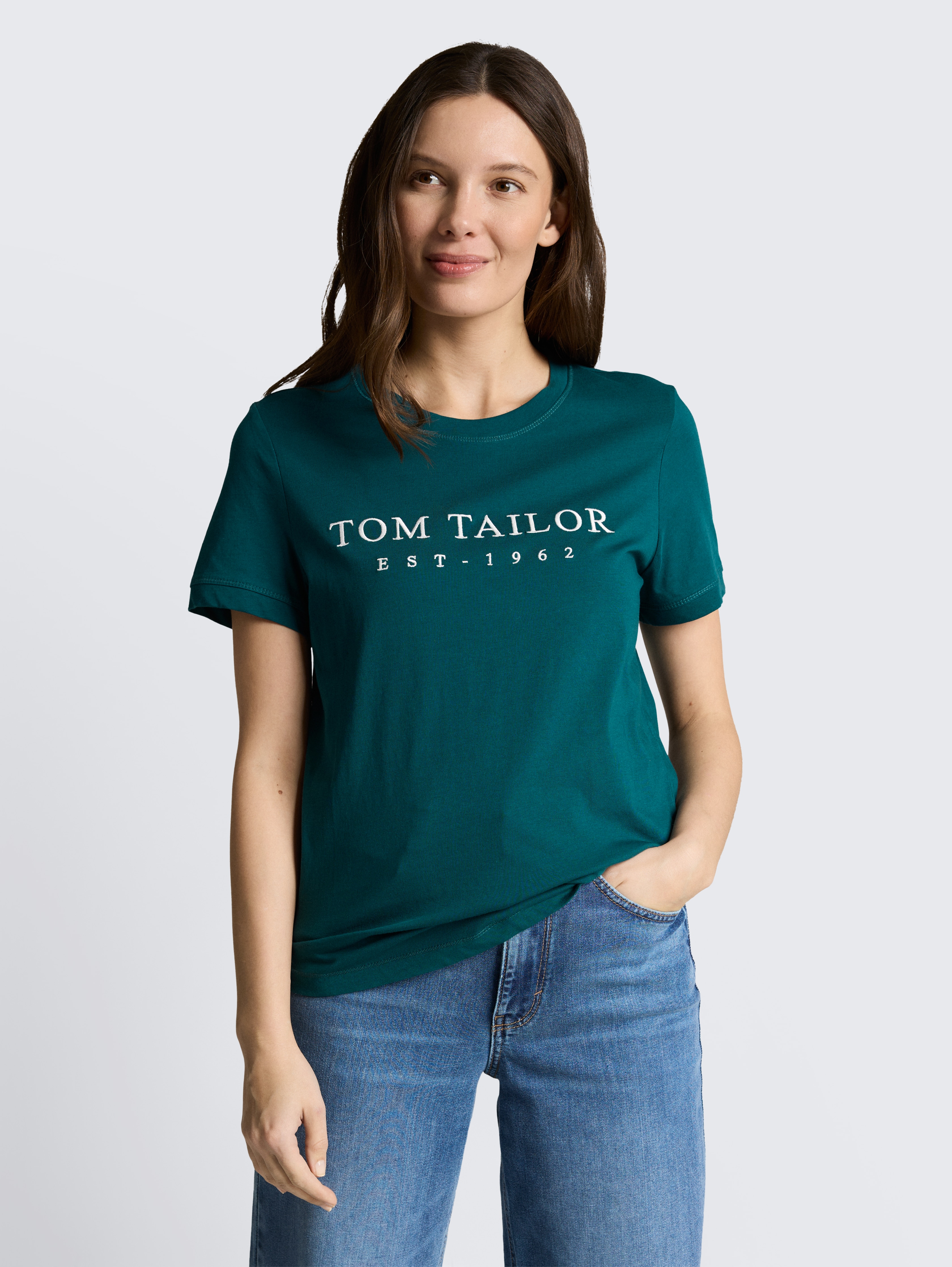 T-Shirt mit Logo-Stickerei von Women, Deep Meadow Green