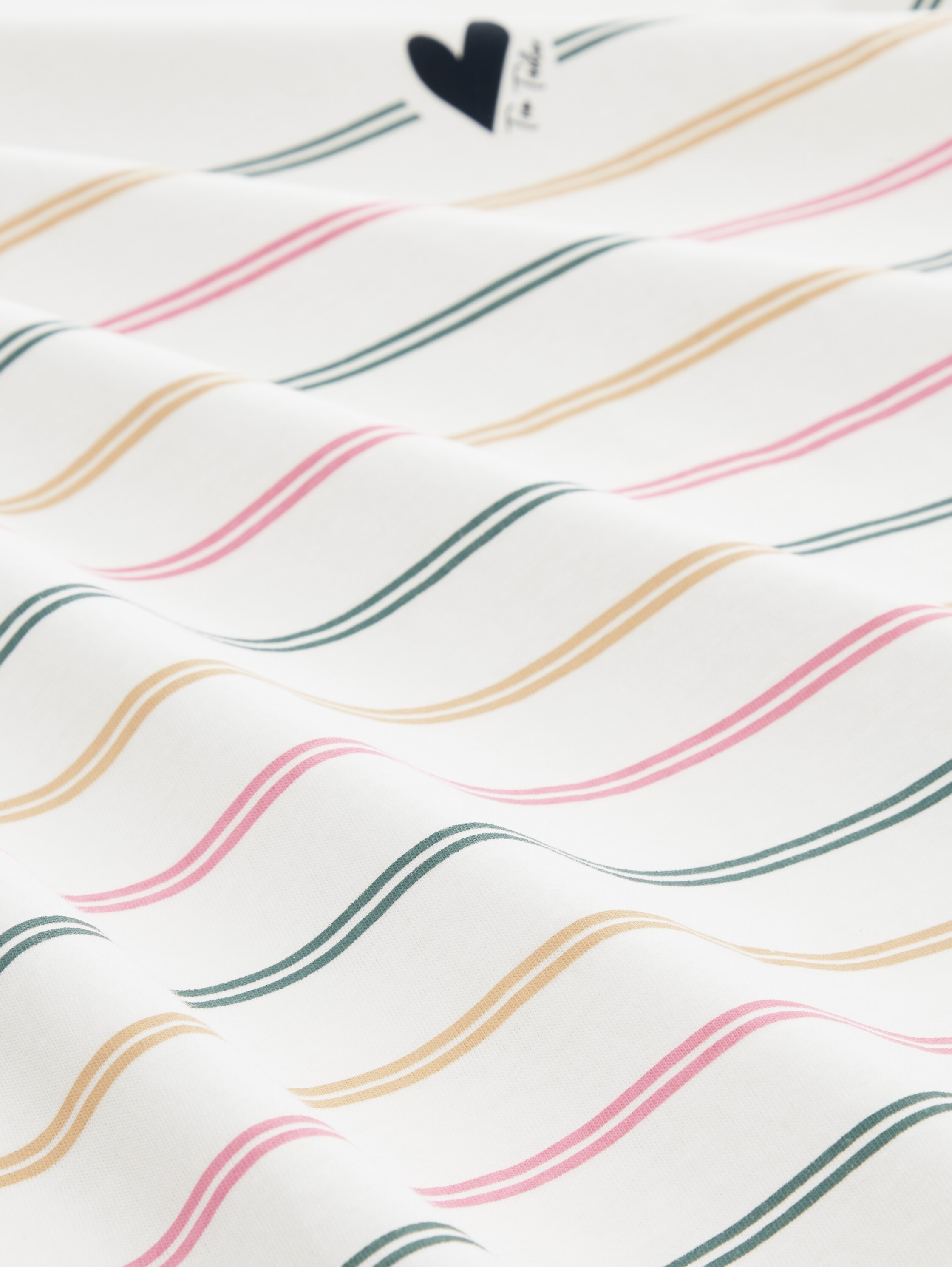 Gestreiftes T-Shirt mit U-Boot-Ausschnitt - Whisper White - Material-Ansicht