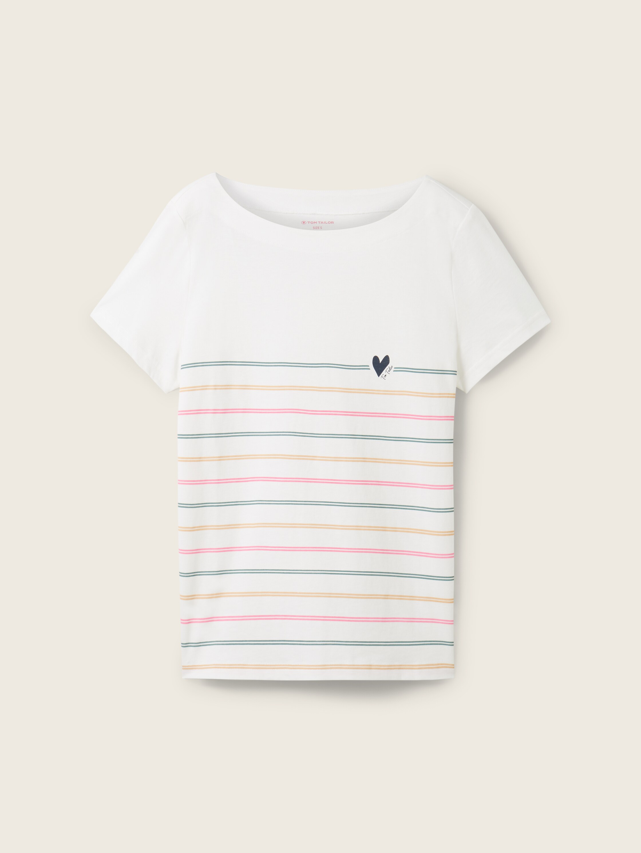 Gestreiftes T-Shirt mit U-Boot-Ausschnitt - weiß - Produktansicht