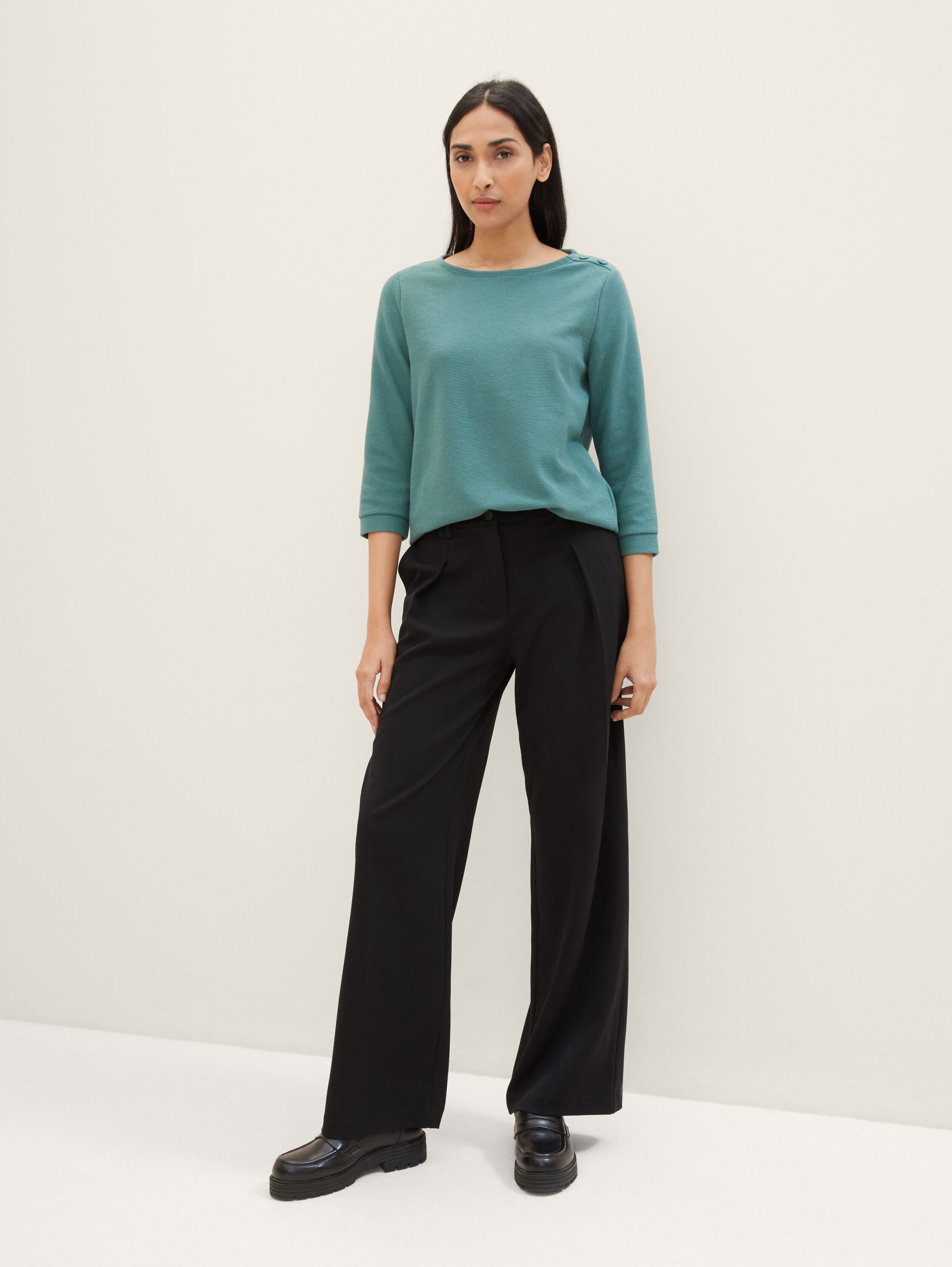 Top à manches 3/4 en coton bio - Sea Pine Green - Vue de face du modèle