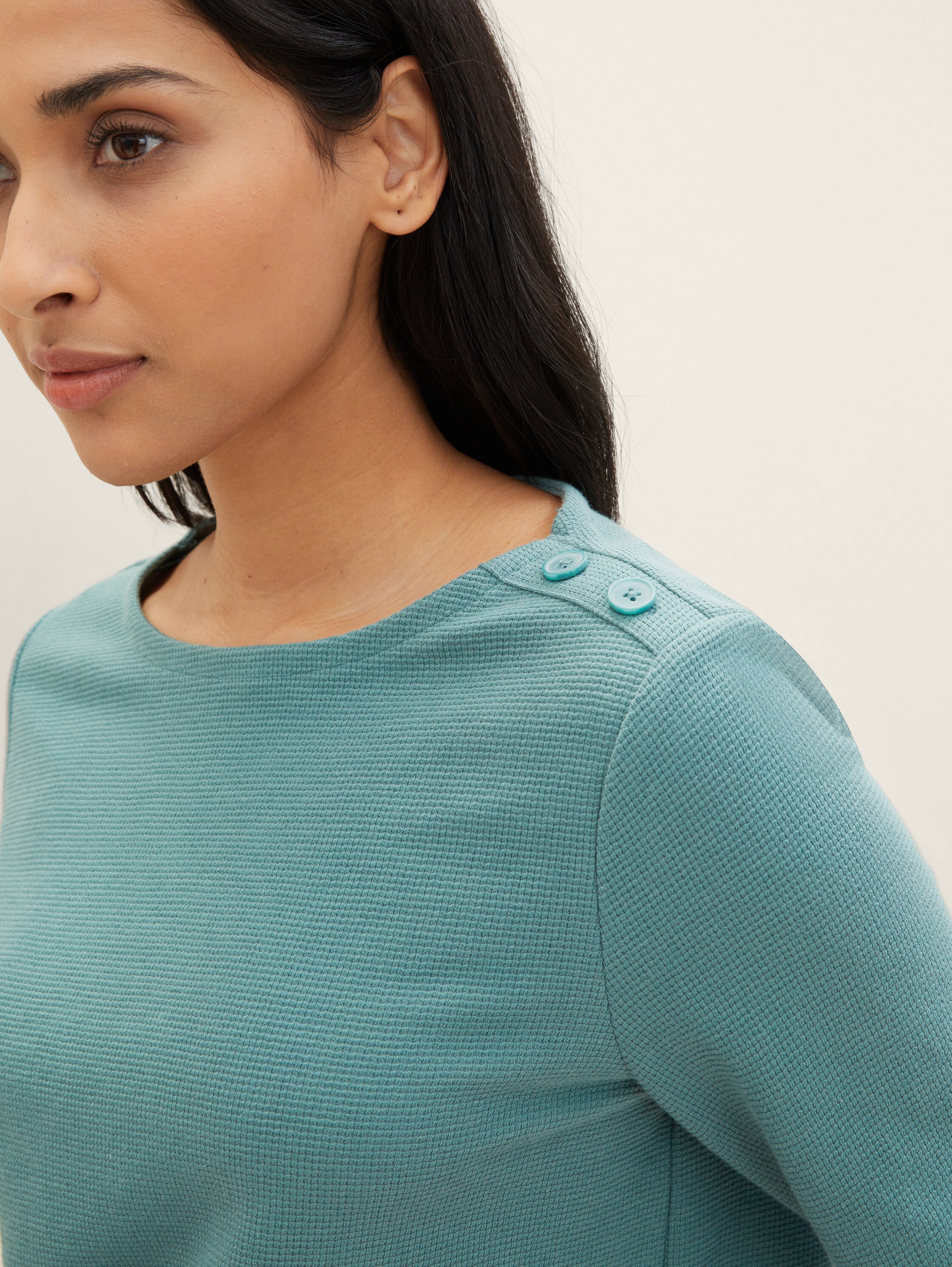 Top à manches 3/4 en coton bio - Sea Pine Green - Vue détaillée du modèle