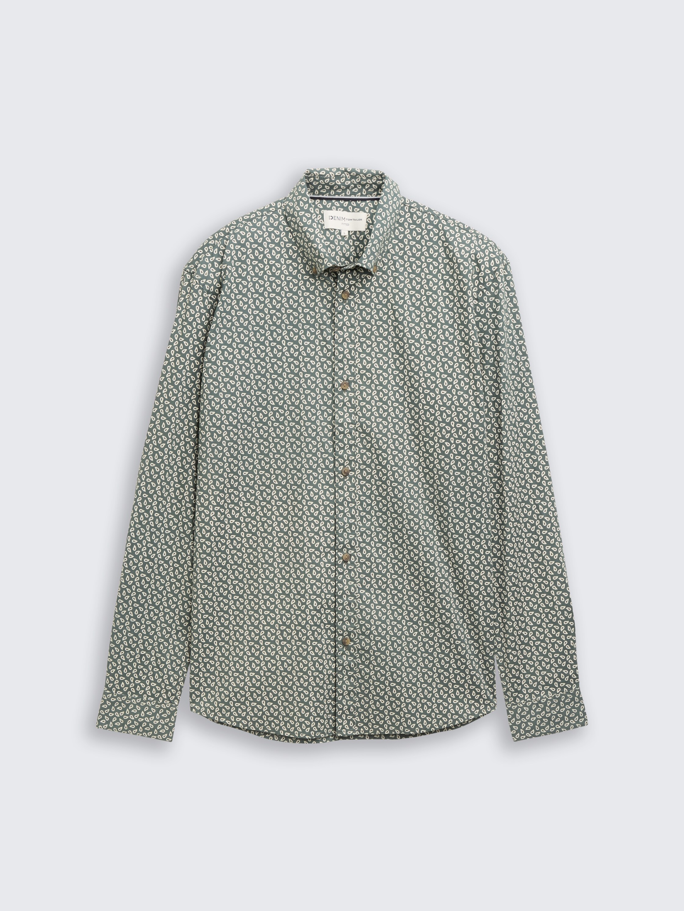 Fitted Hemd mit Muster - green_white_mini_paisley_print - 