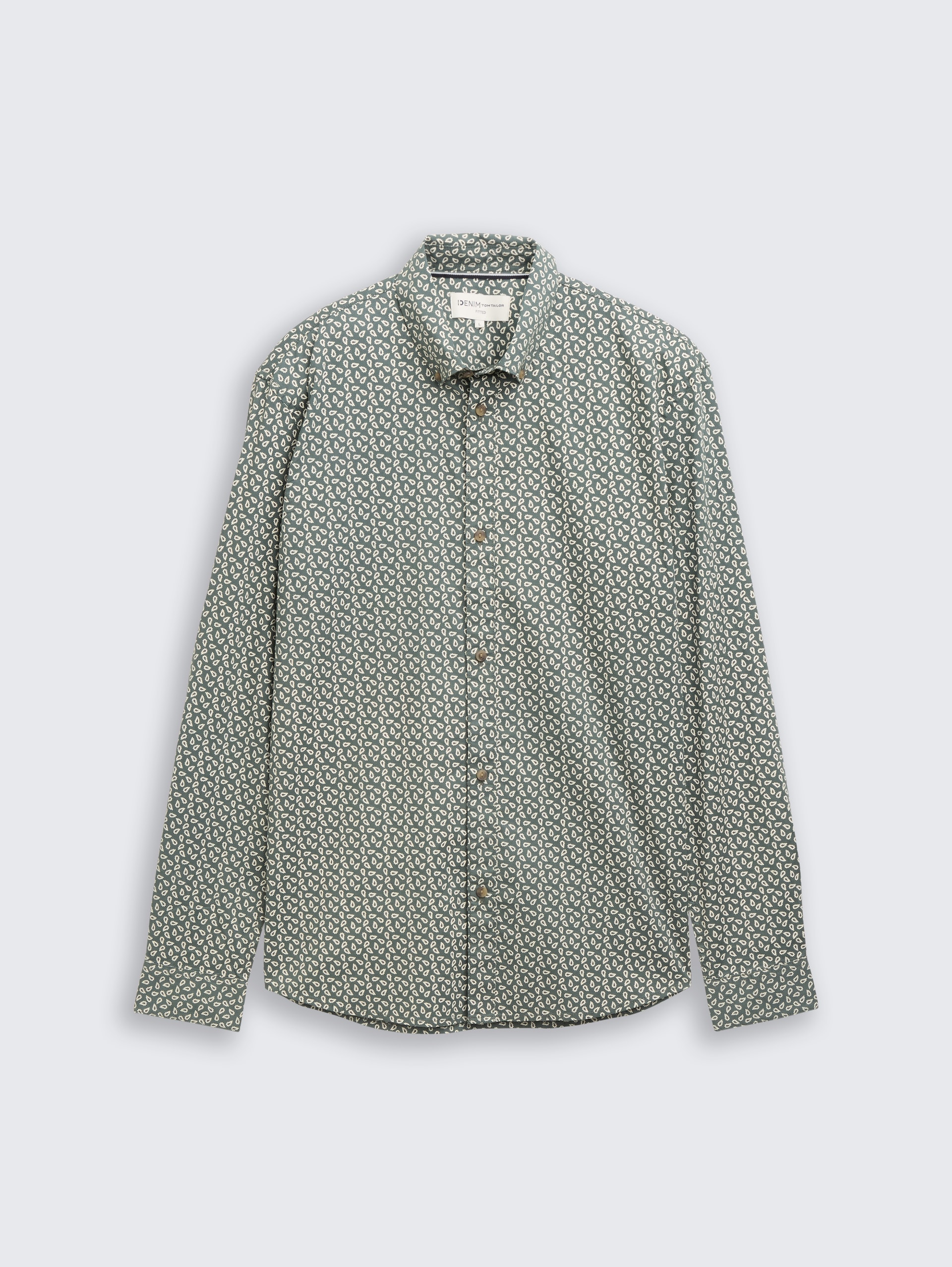 Fitted Hemd mit Muster - green white mini paisley print - Vorder-Produkt-Ansicht