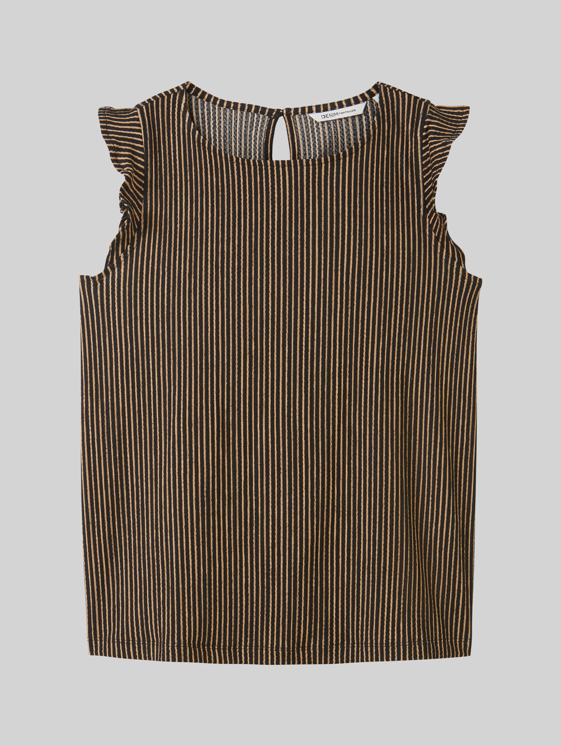 Losvallende top met volantmouwen - black beige stripe - Product vooraanzicht