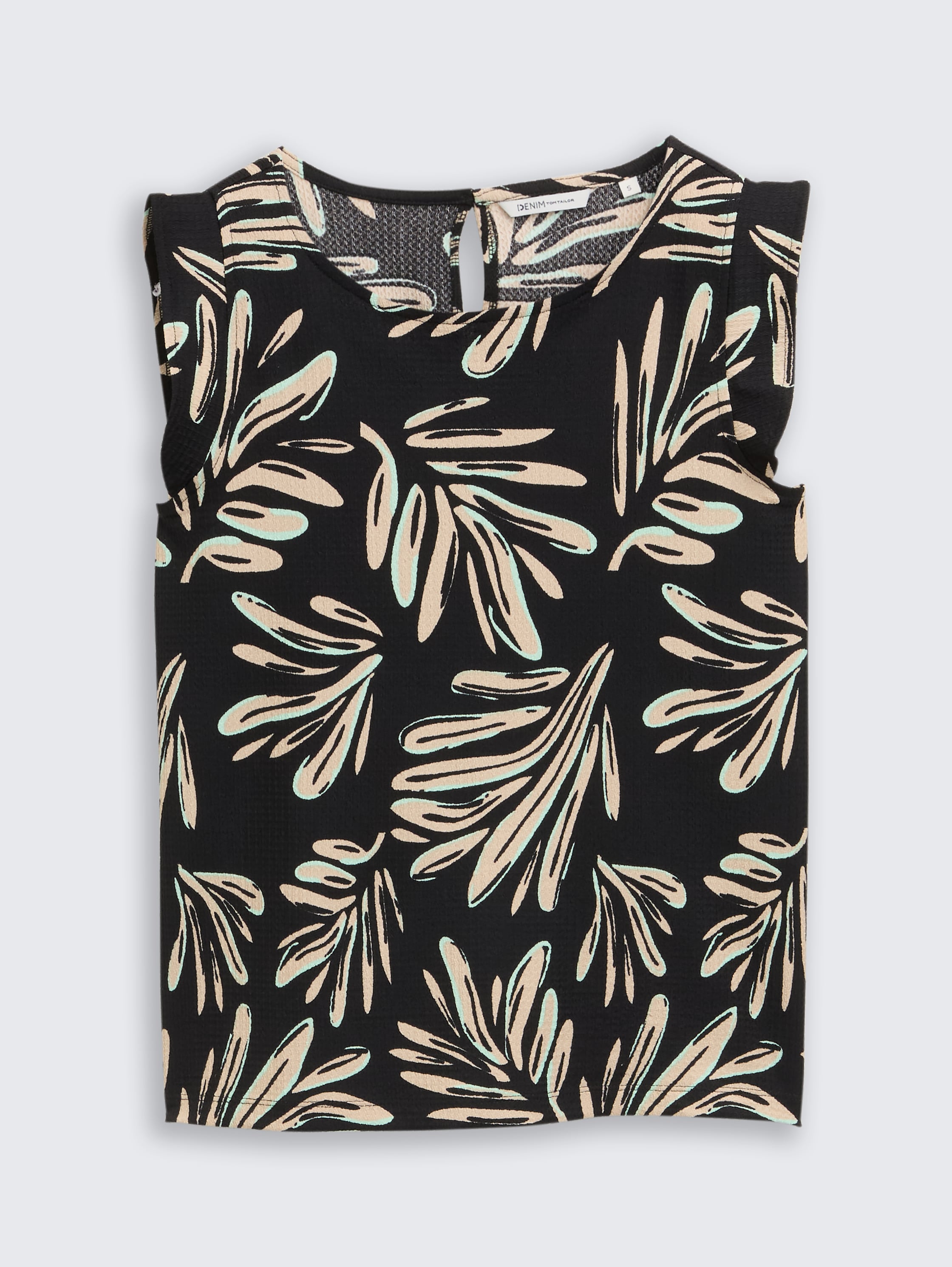 Loose Fit Top mit Volantärmeln - abstract_black_beige_print - 