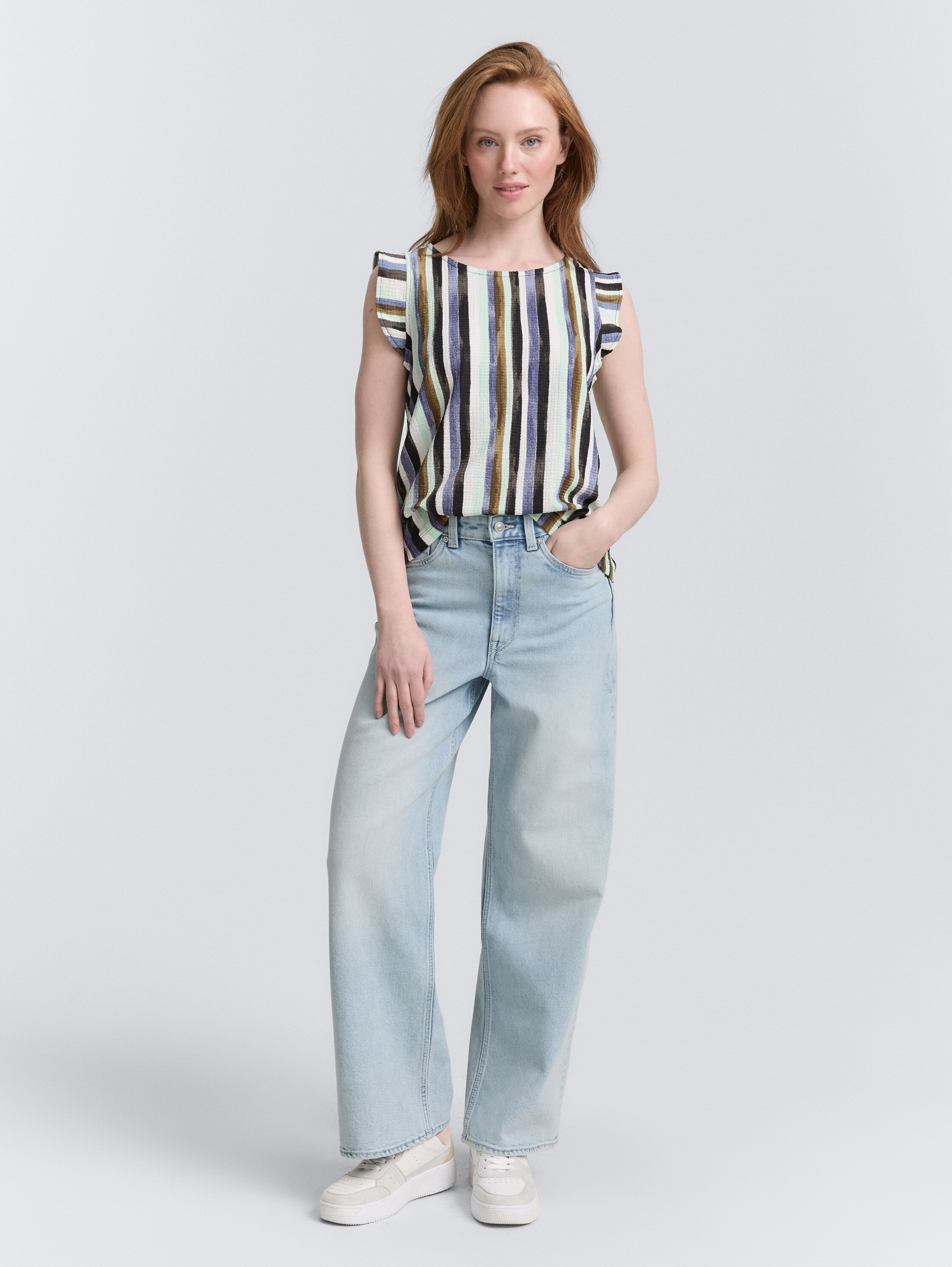Loose Fit Top mit Volantärmeln - watercolor_stripe - 