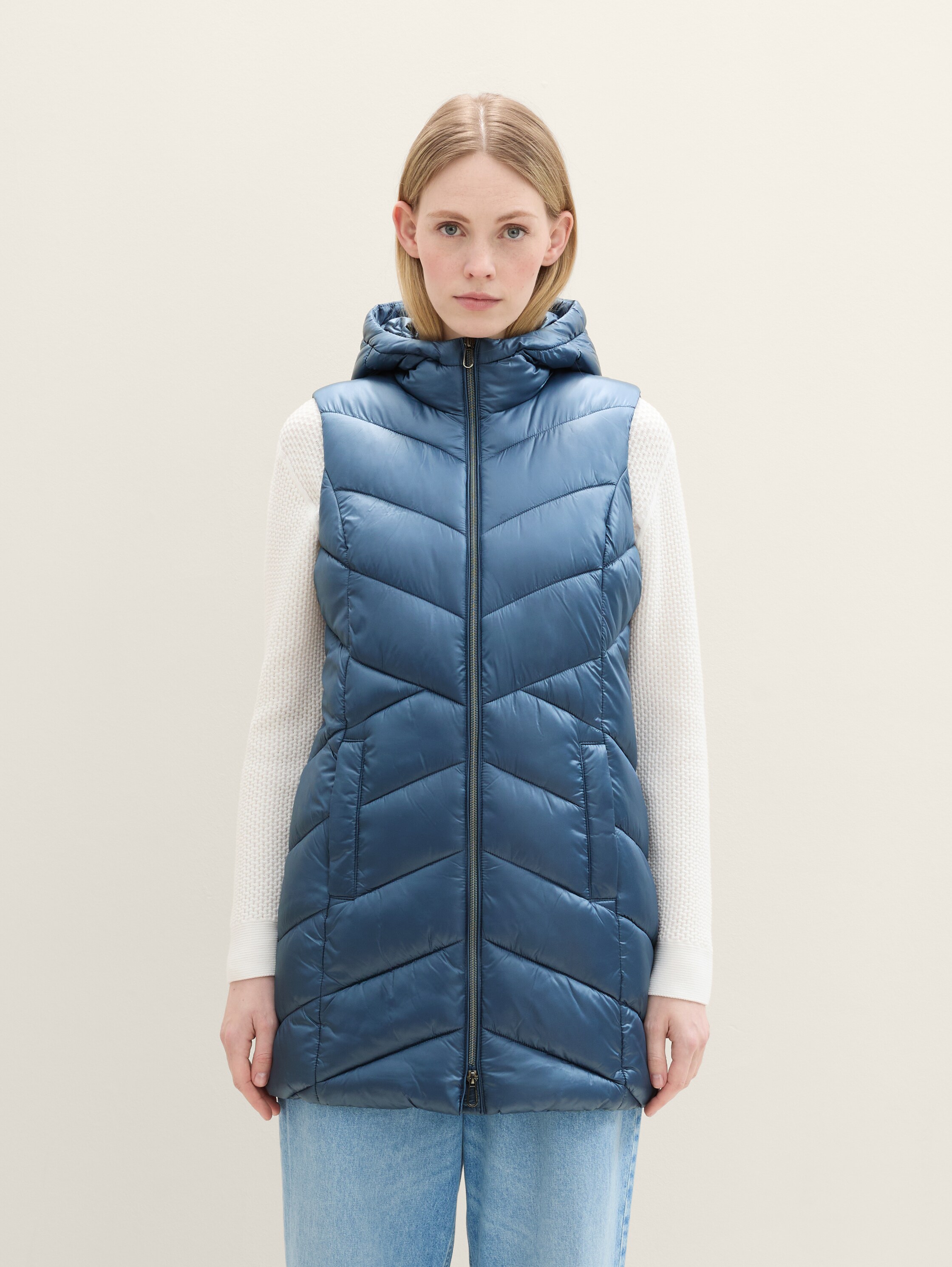Lang gewatteerd vest met kap - nighttime_blue - 