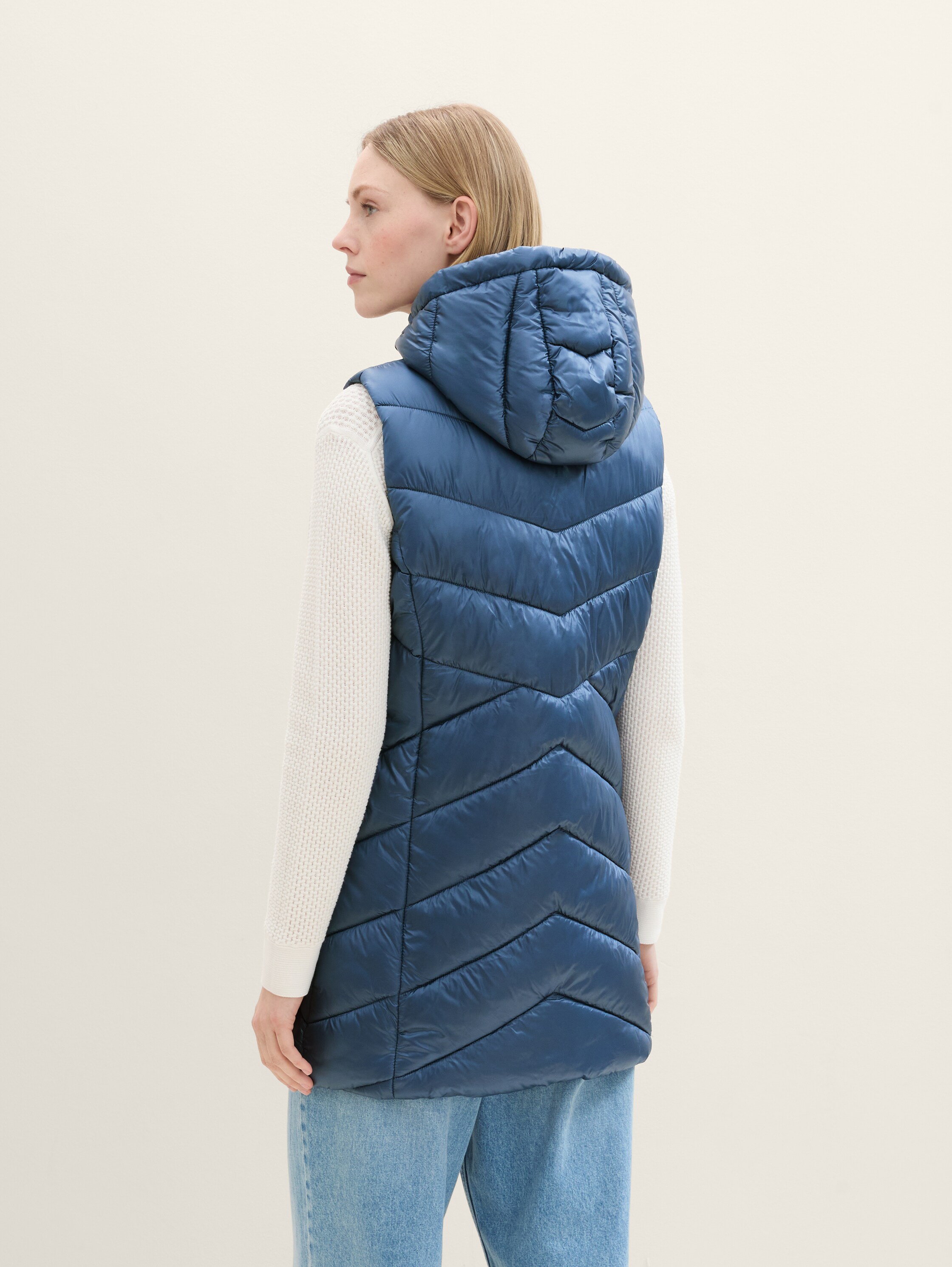 Lang gewatteerd vest met kap - nighttime_blue - 
