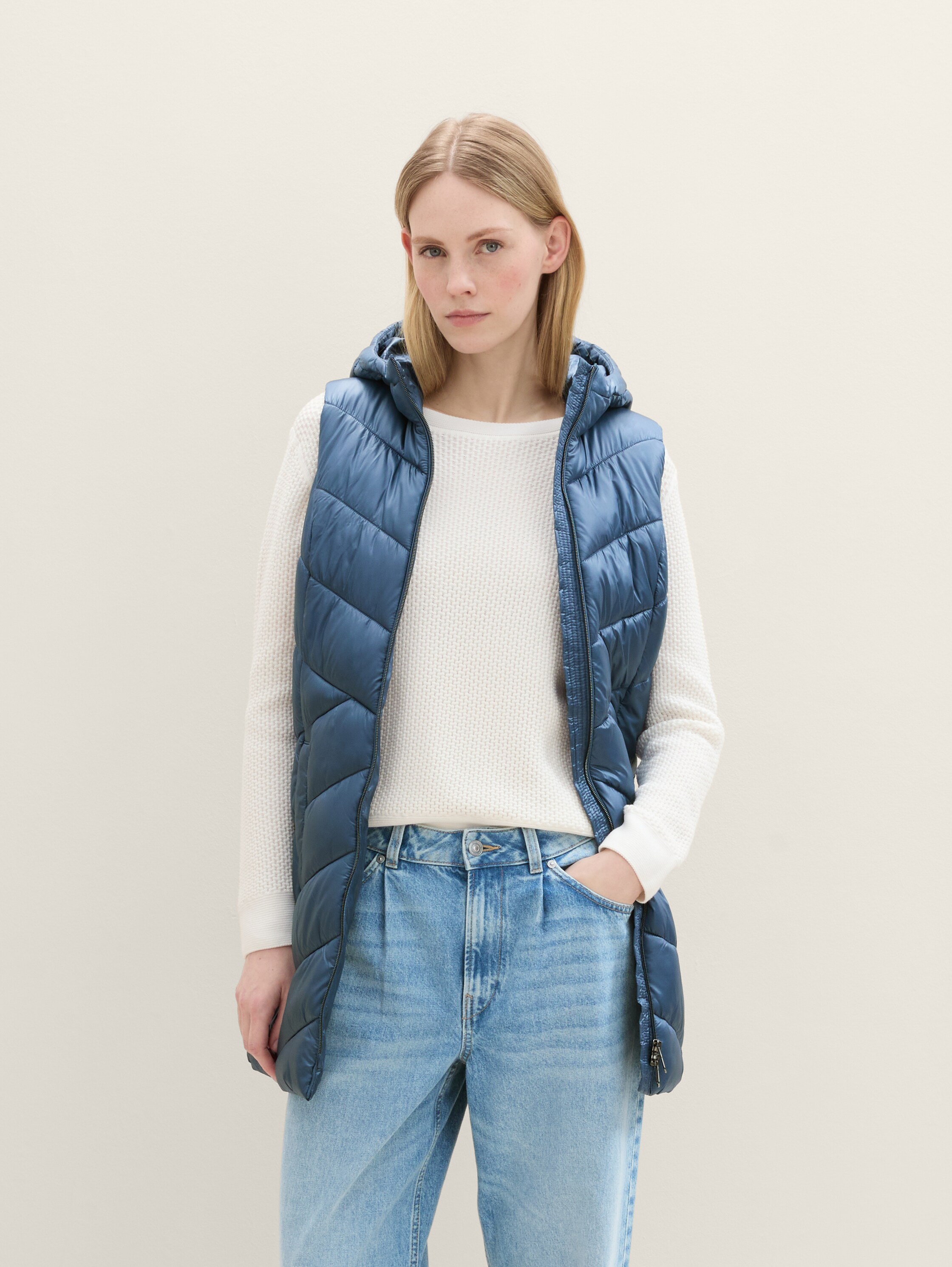 Lang gewatteerd vest met kap - nighttime_blue - 