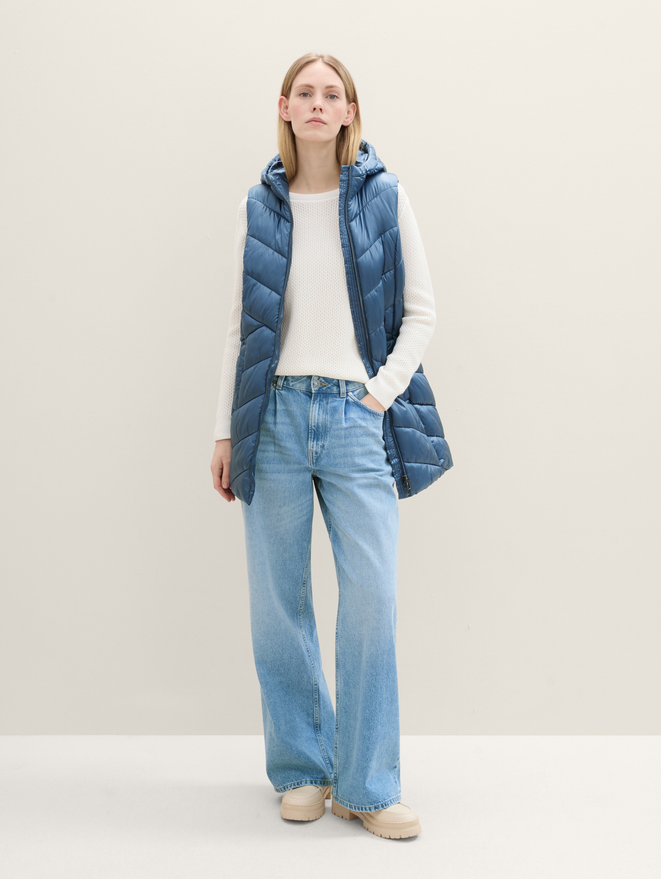 Lang gewatteerd vest met kap - nighttime_blue - 