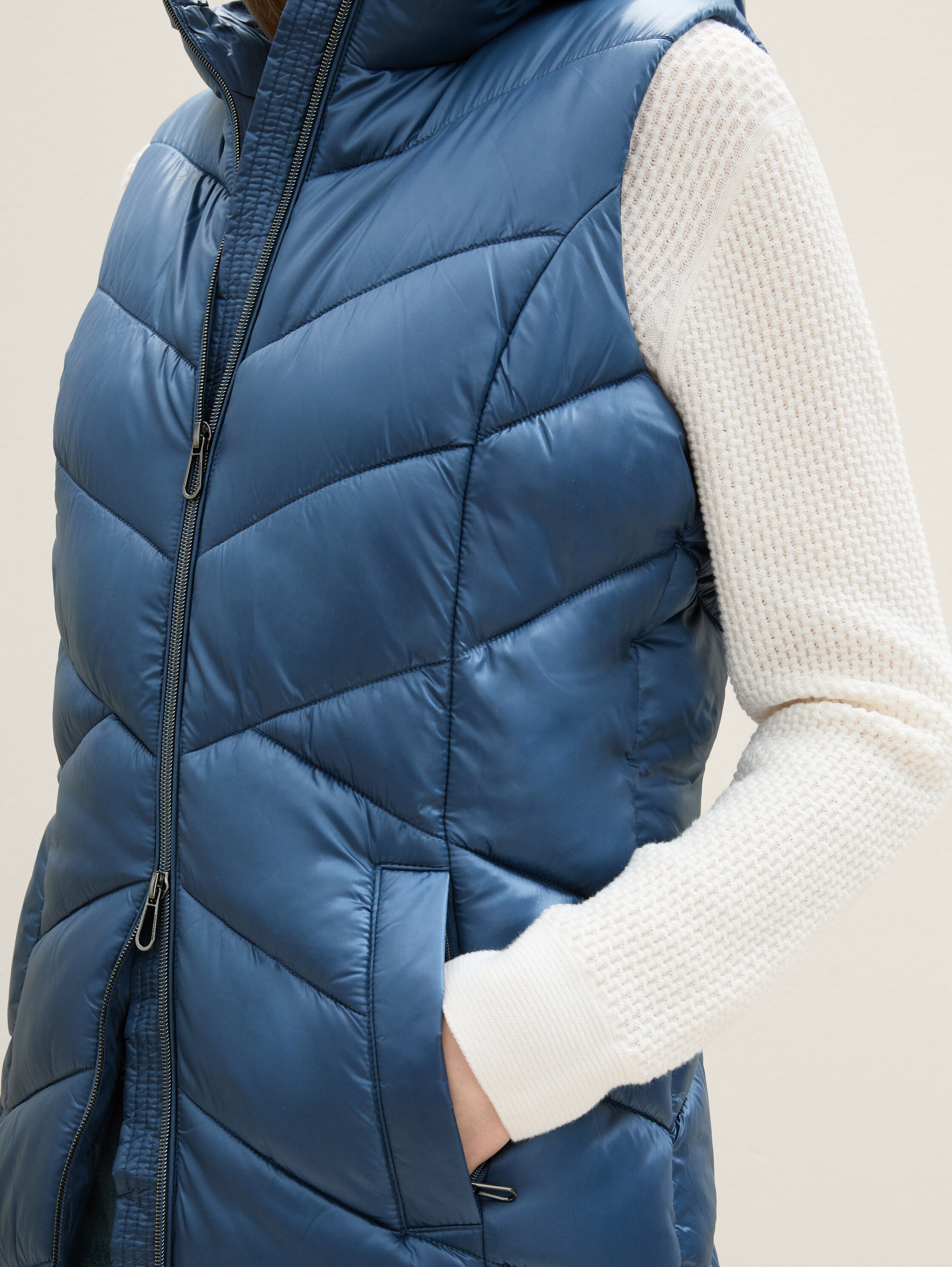 Lang gewatteerd vest met kap - nighttime_blue - 