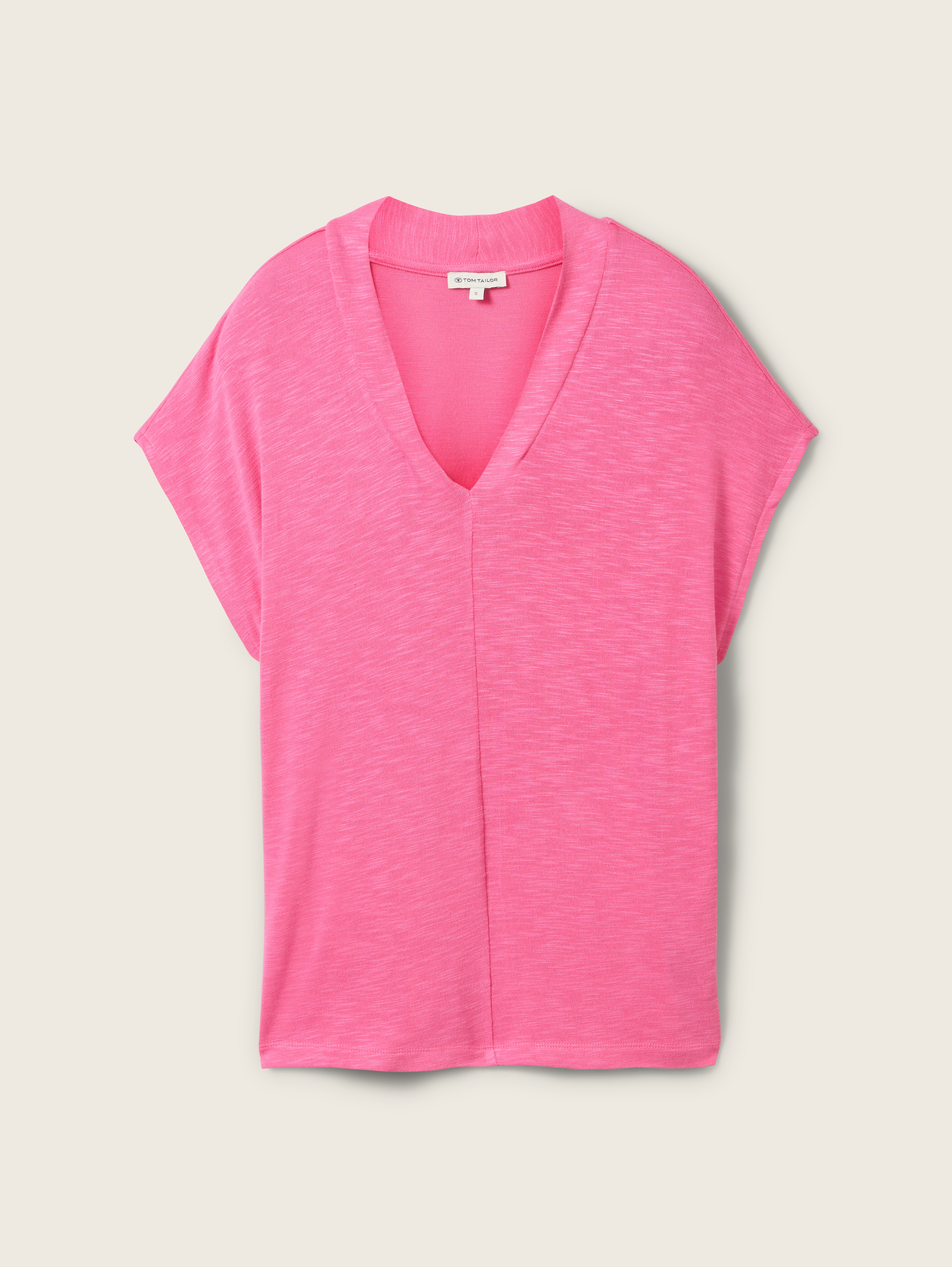 ADORE ピンク Vネック 半袖シャツ T-shirt with V-neck by Tom Tailor