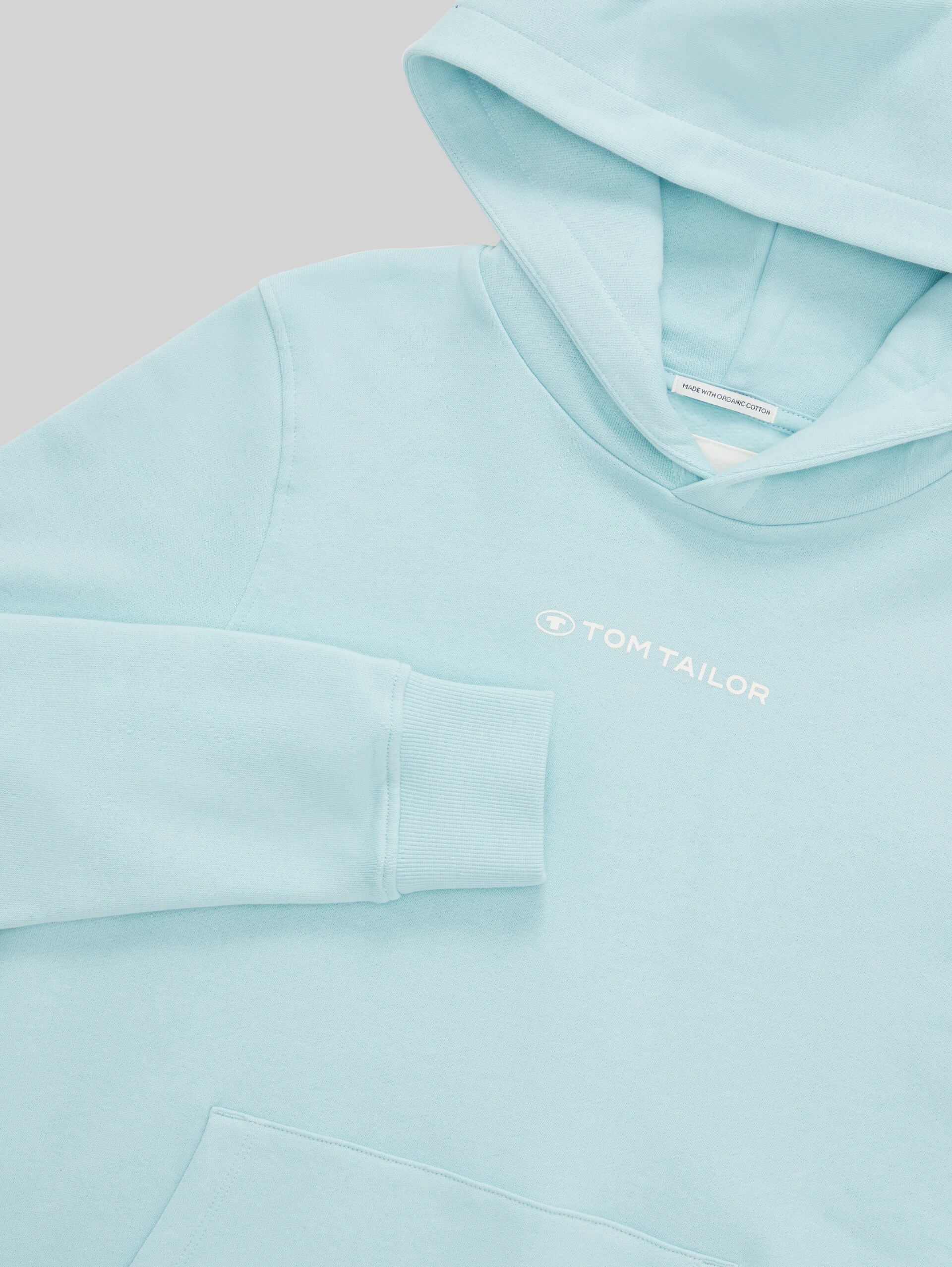 Hoodie Sweatshirt mit Logo-Print - pastel turquoise - Detail-Model-Ansicht