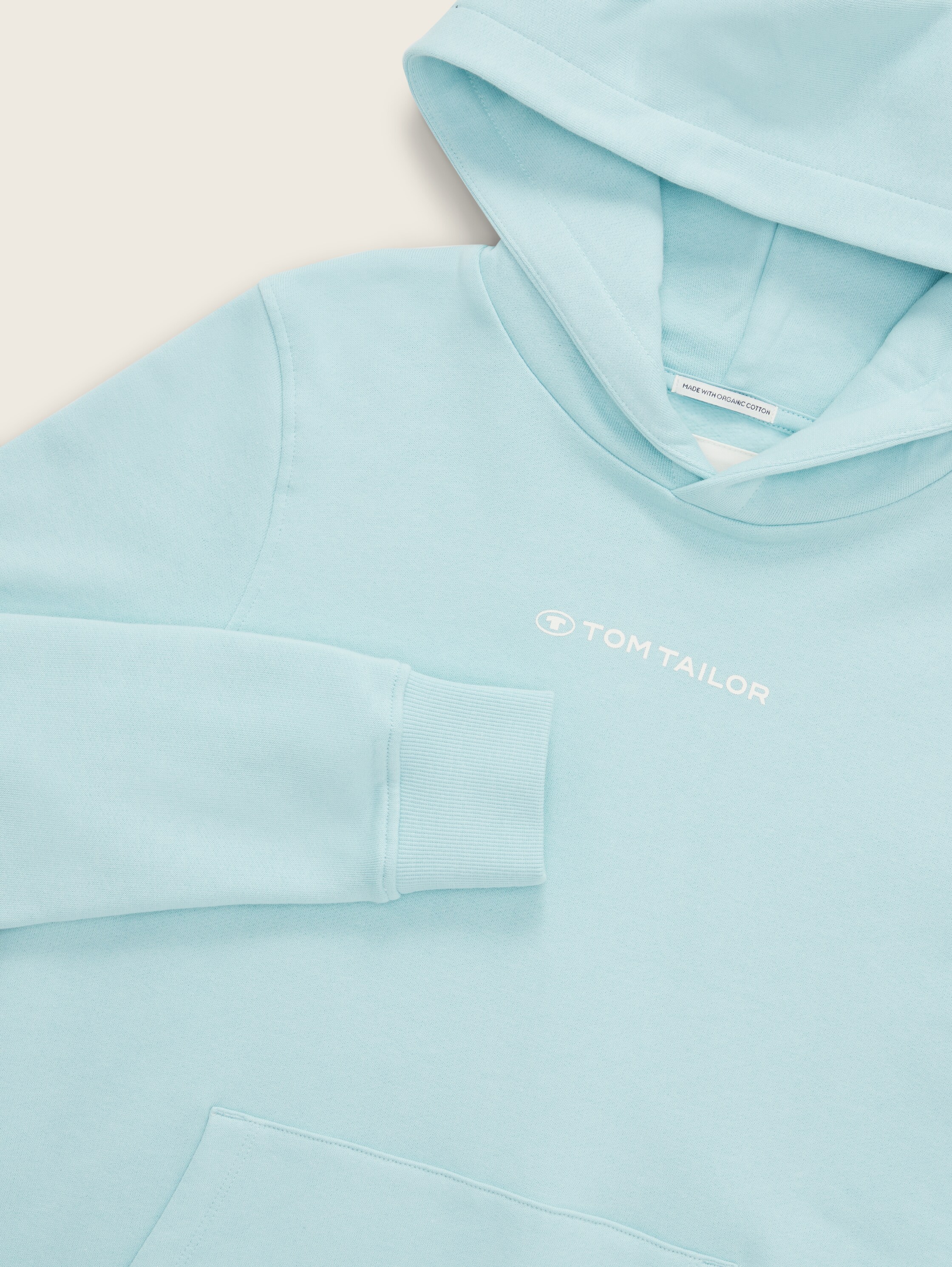 Hoodie sweatshirt met logoprint - pastel turquoise - Detailaanzicht model