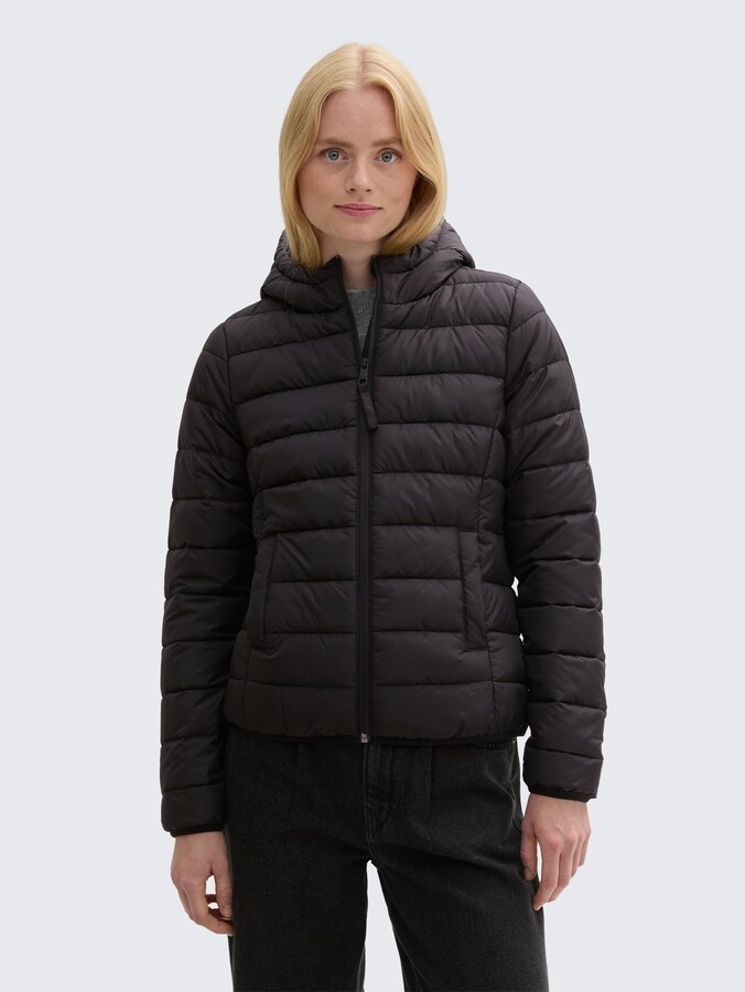 Lightweight quilted jacket with hood by Denim Female, deep black