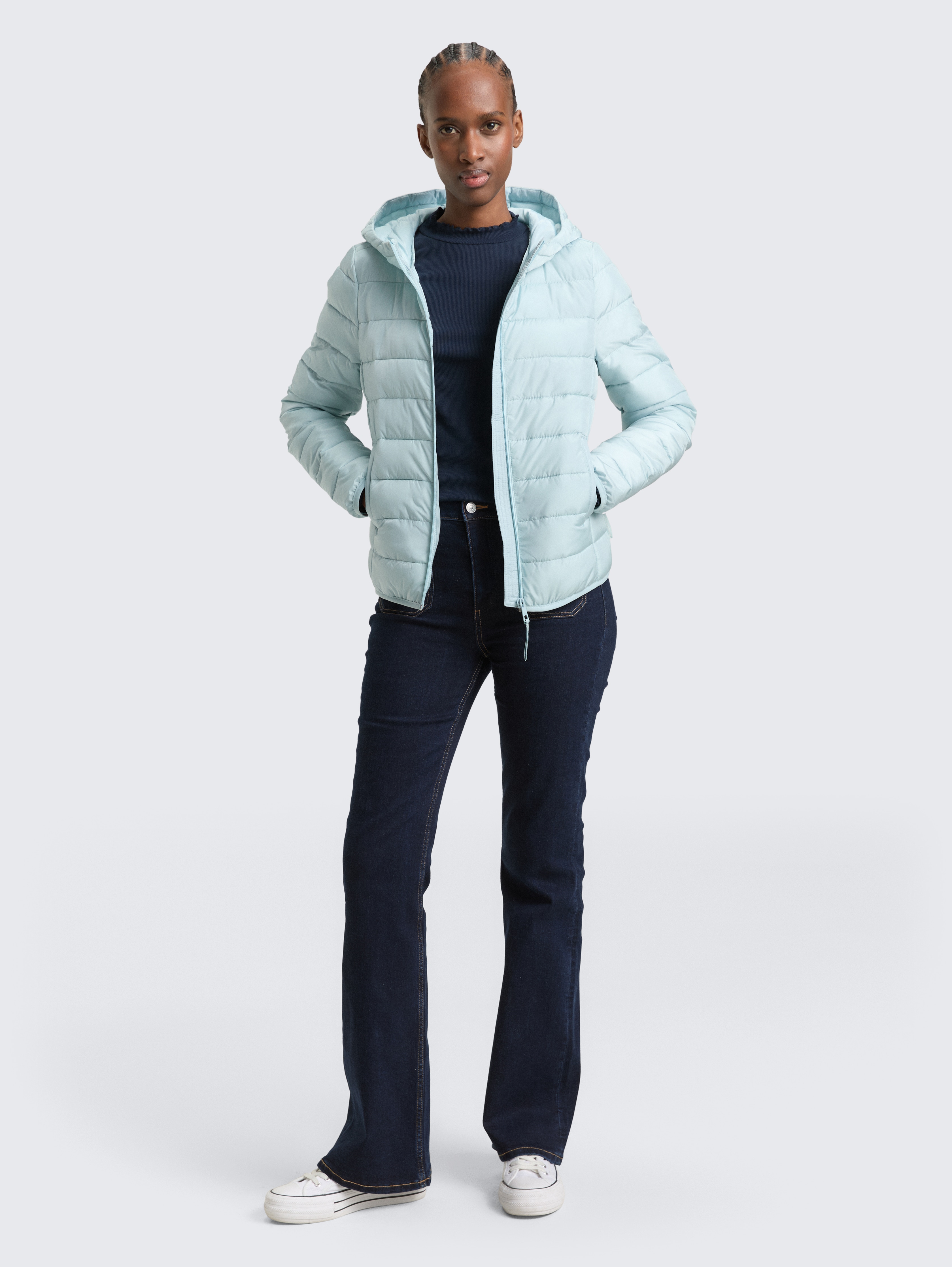 Lightweight quilted jacket with hood in blue by Tom Tailor