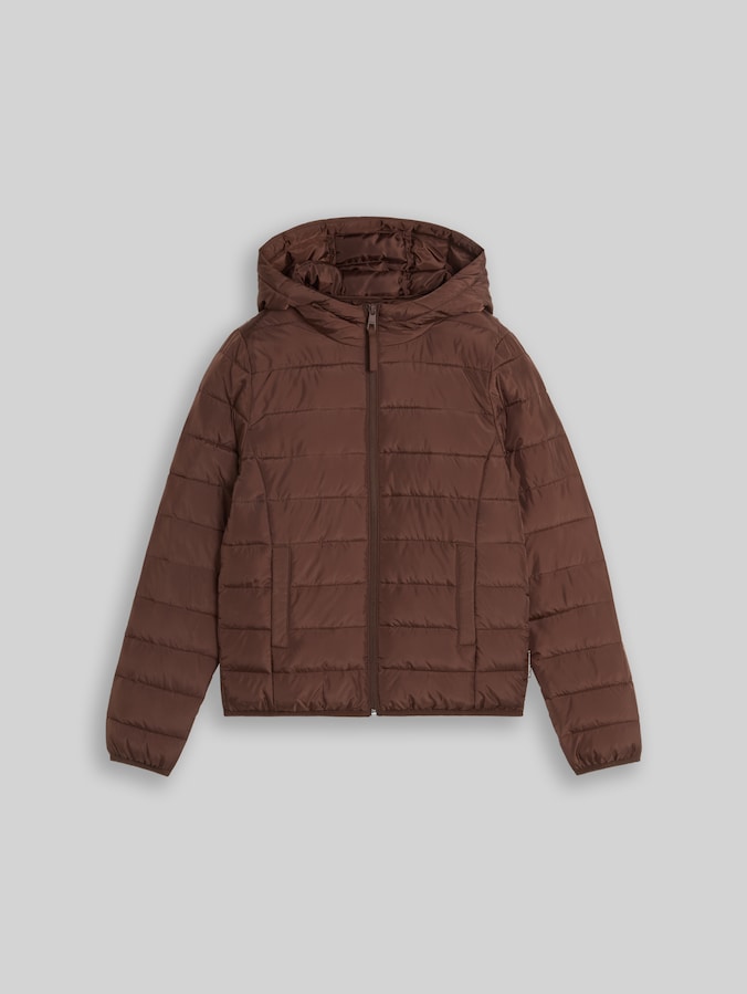 Veste matelassée légère à capuche par Denim Female, cool dark brown