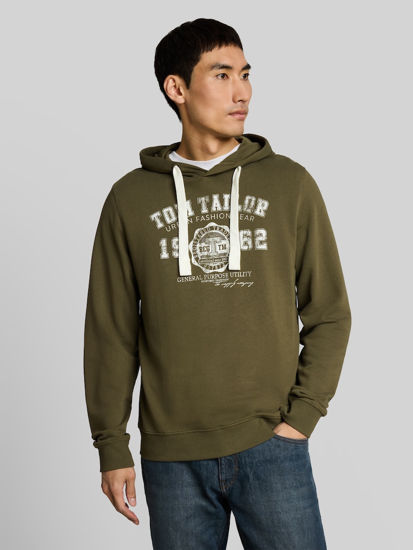Hoodie met logo-print door Men, Black Olive