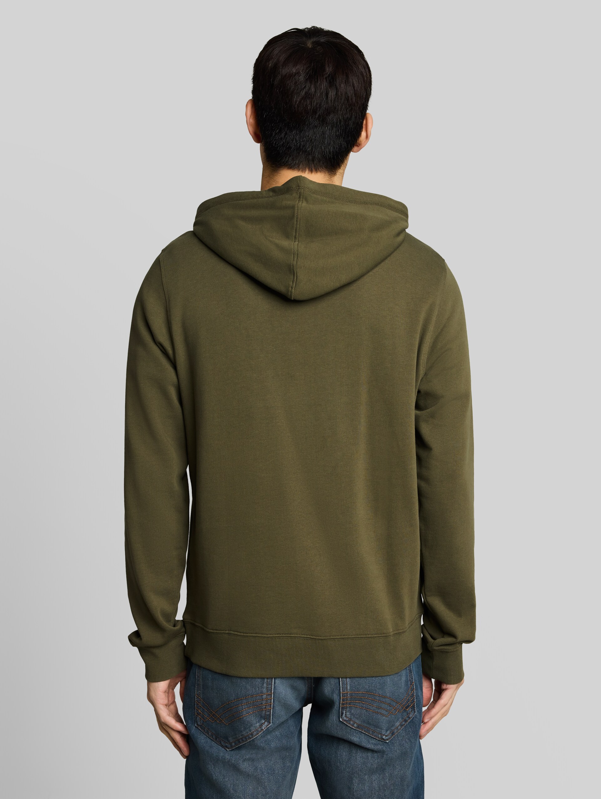 Hoodie Sweatshirt mit Logo Print - Black Olive - Auschnitt Model-Rückansicht