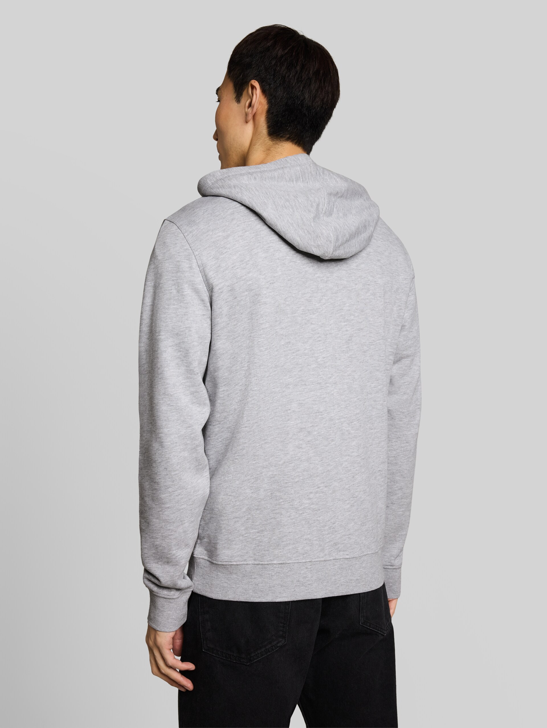 Hoodie Sweatshirt mit Logo Print - bright grey melange - Auschnitt Model-Rückansicht