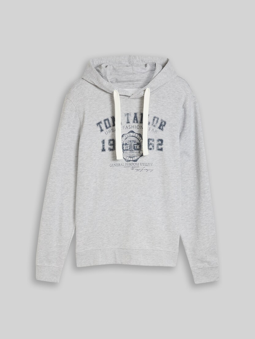 Hooded sweatshirt with logo print by Men, bright grey melange