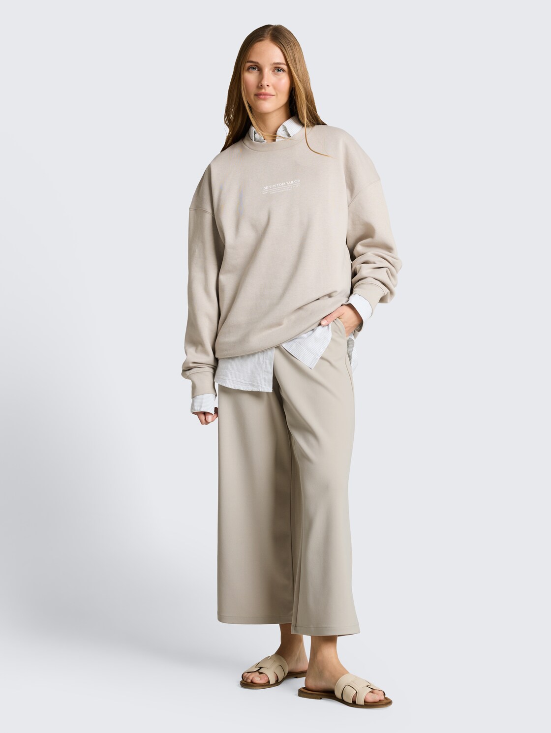 High Waist Culotte Hose - cloud grey - Model-Vorderansicht