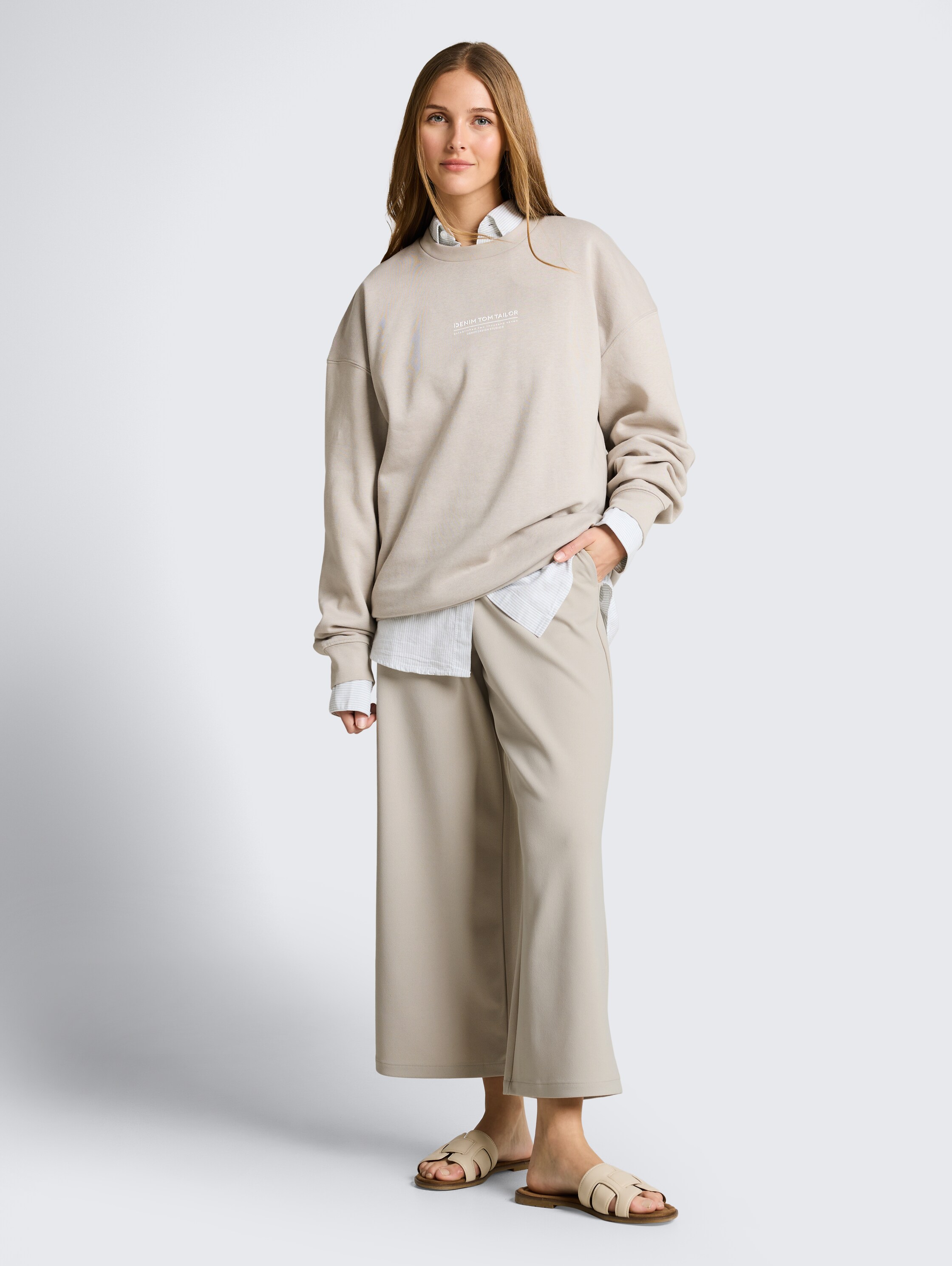 High Waist Culotte Hose - cloud grey - Model-Vorderansicht