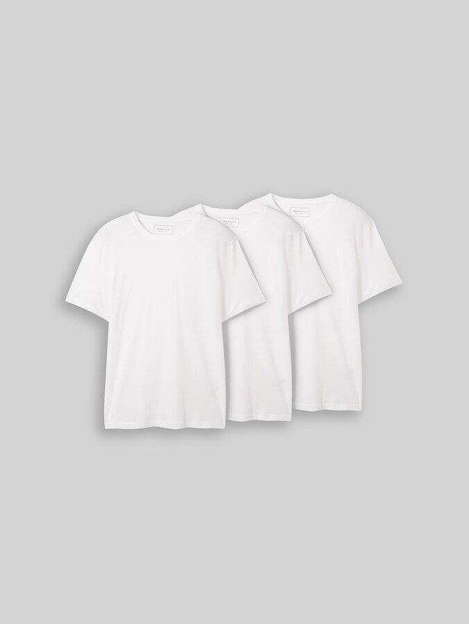 T-shirts en coton, lot de 3 par Denim Male, White