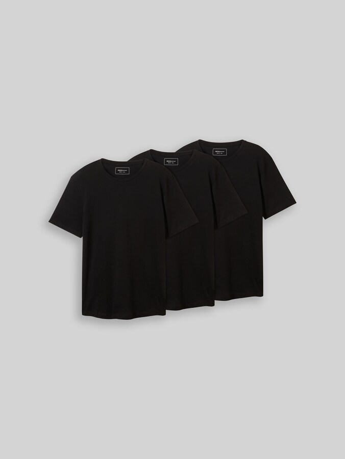 T-shirts en coton, lot de 3 par Denim Male, Black