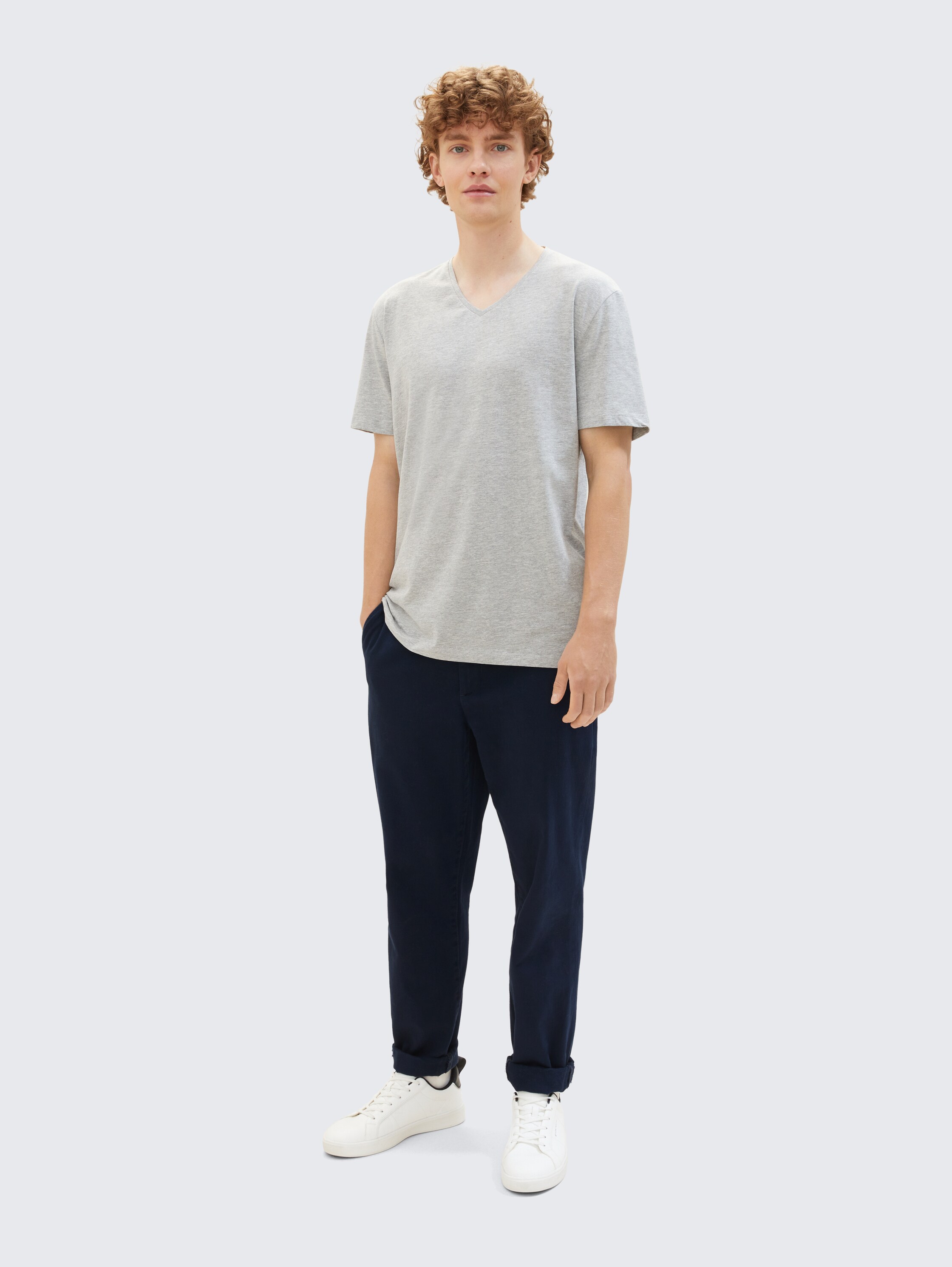Basic T-shirt in a double pack with V-neck - middle_grey_melange - 
