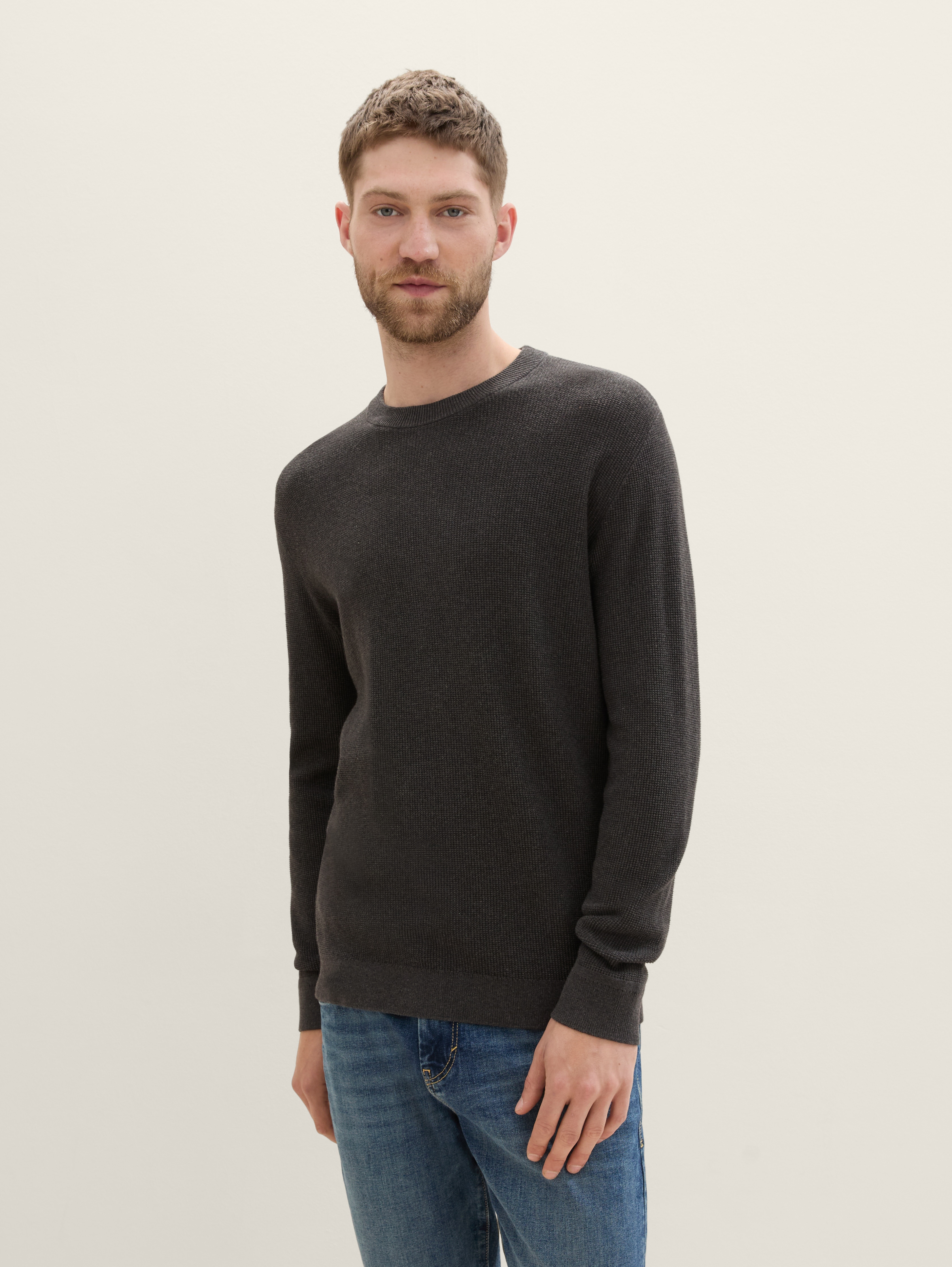 Strickpullover aus Baumwolle von Men, Black Grey Melange