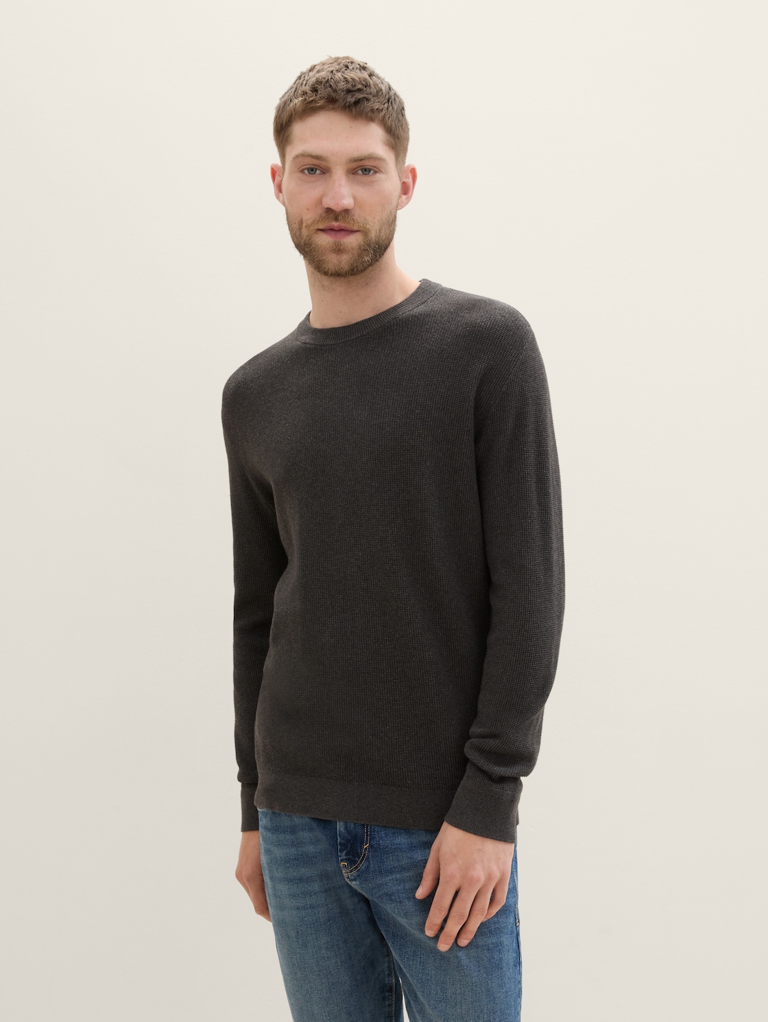 Strickpullover aus Baumwolle - Black Grey Melange