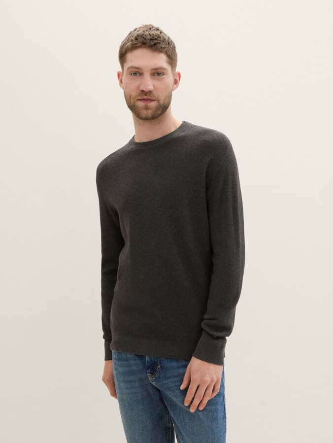 Gebreide trui van katoen door Men, Black Grey Melange