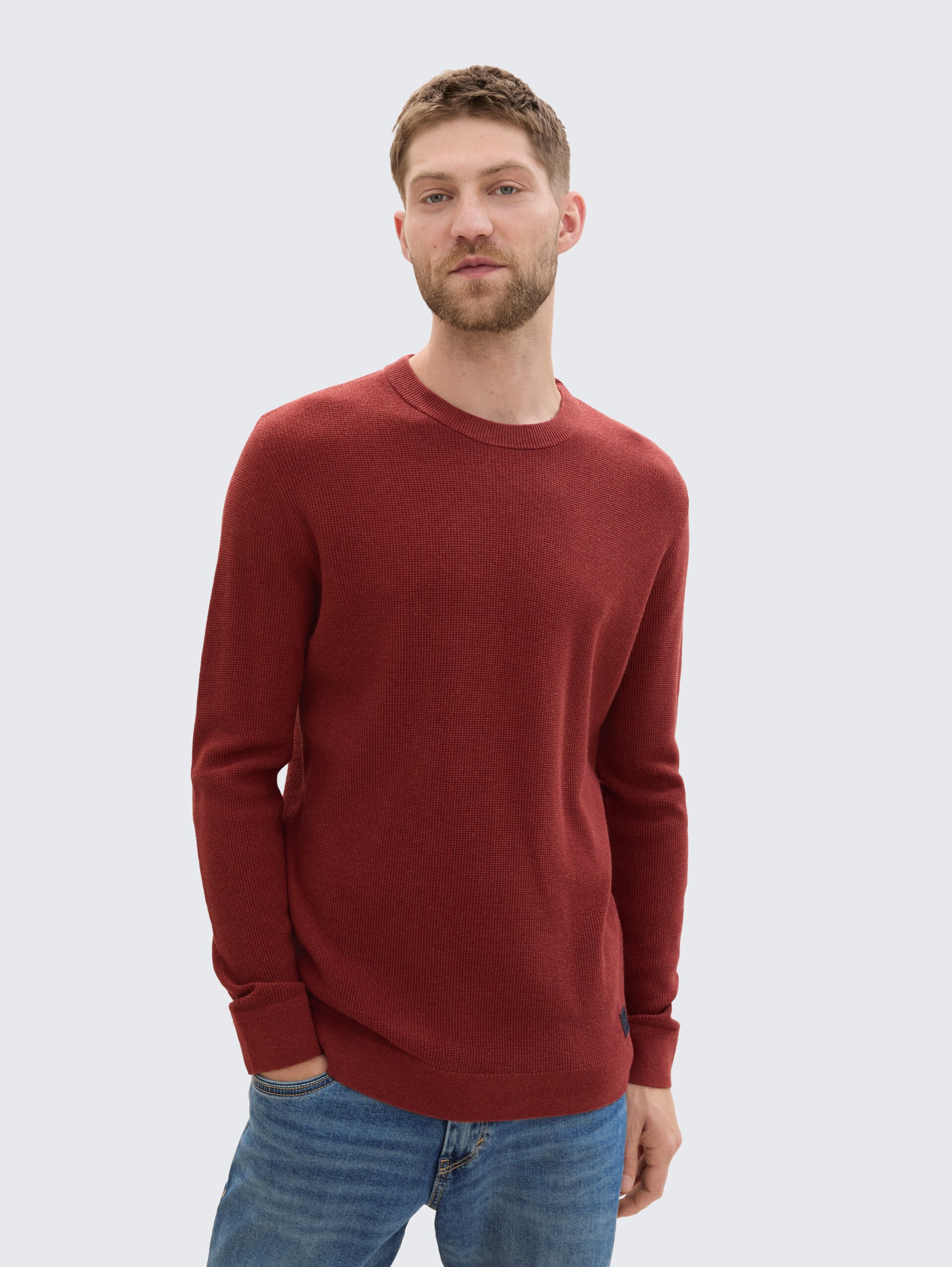 Strickpullover aus Baumwolle - burgundy dark red melange