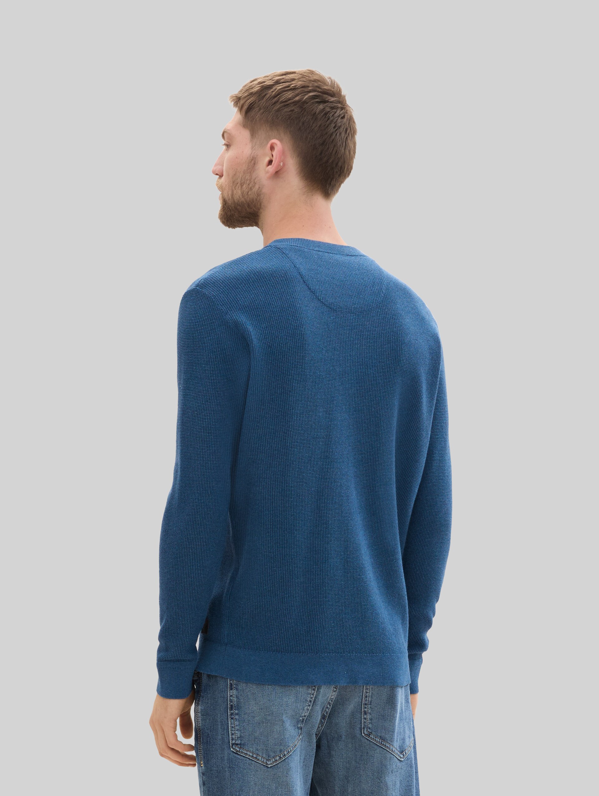 Strickpullover aus Baumwolle - dark teal melange