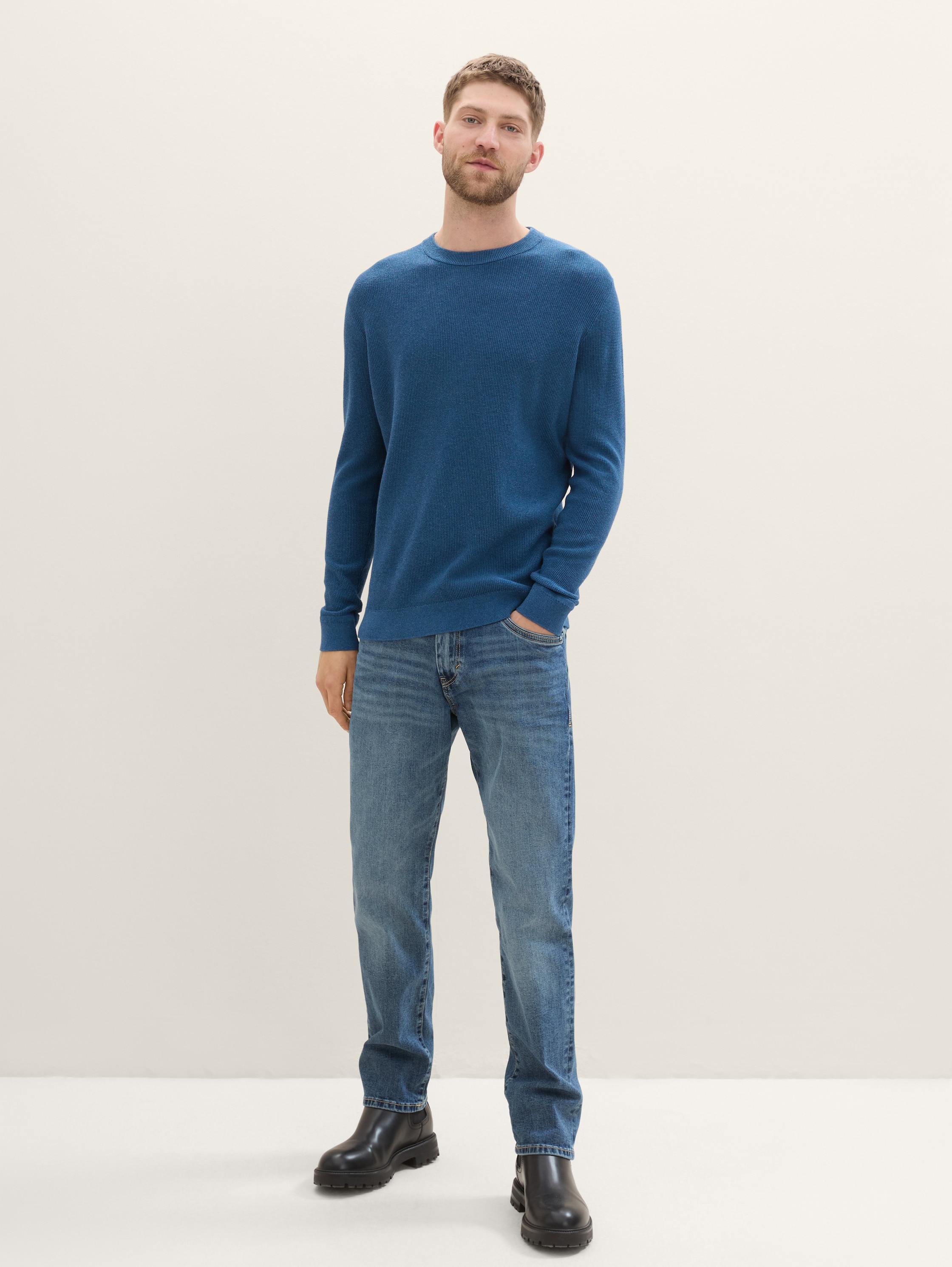 Strickpullover aus Baumwolle - dark_teal_melange - 