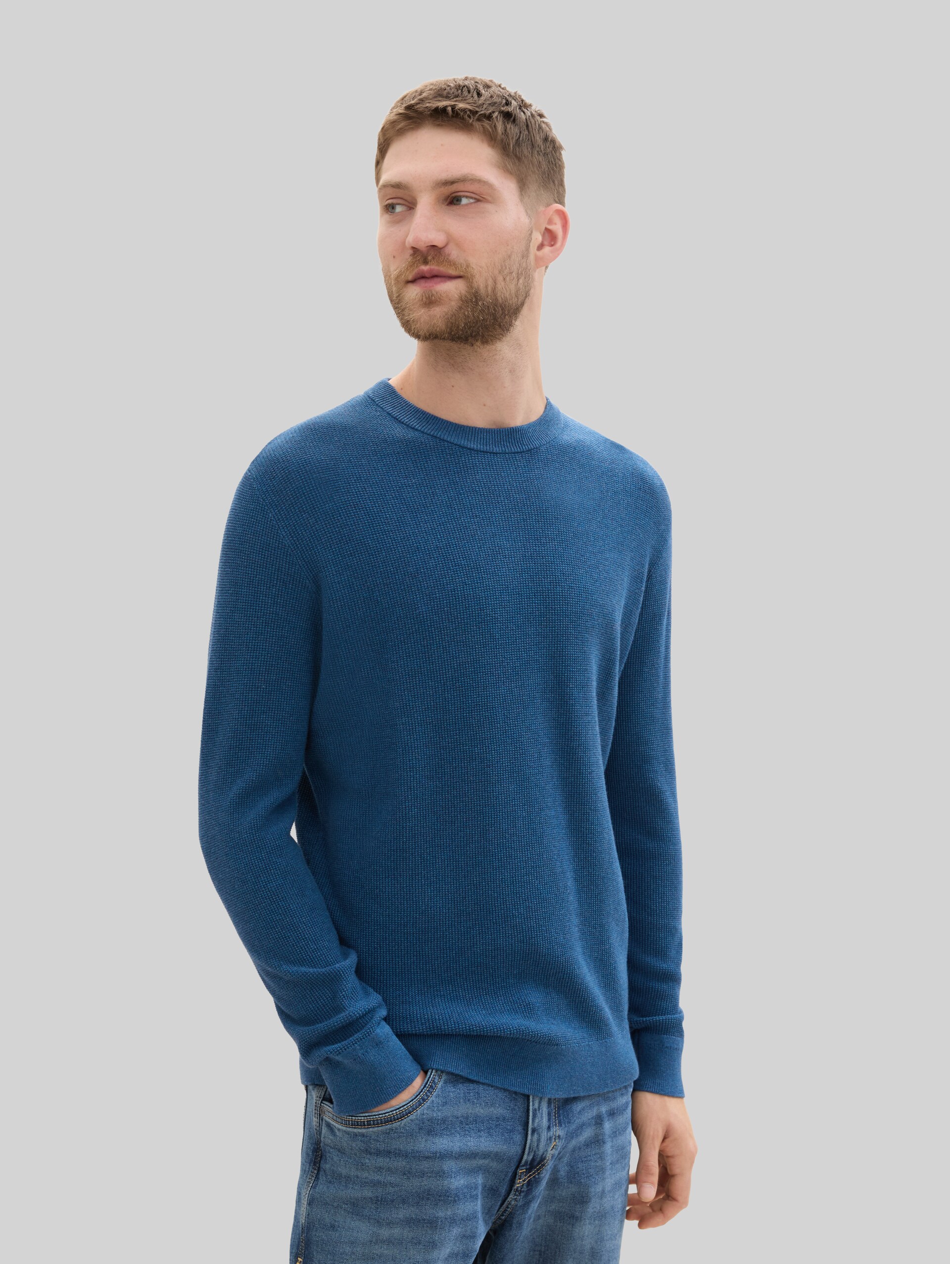 Strickpullover aus Baumwolle - dark teal melange