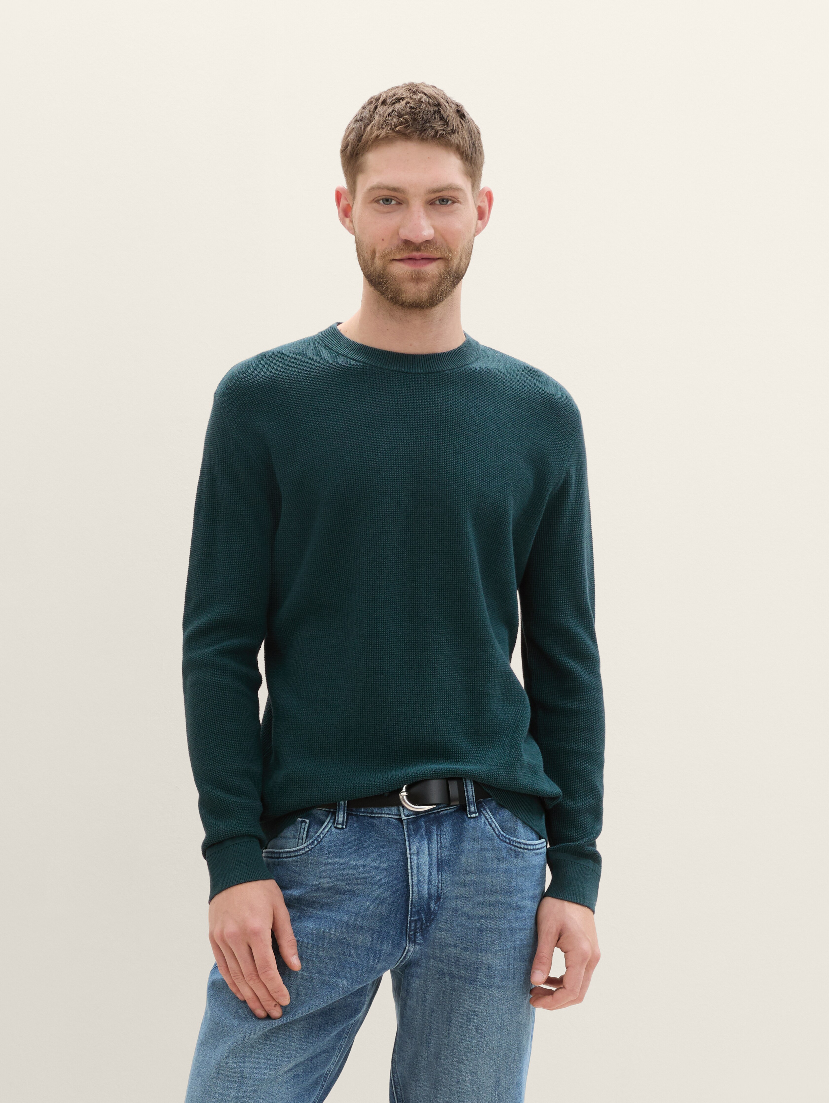 Strickpullover aus Baumwolle von Men, dark tree green melange