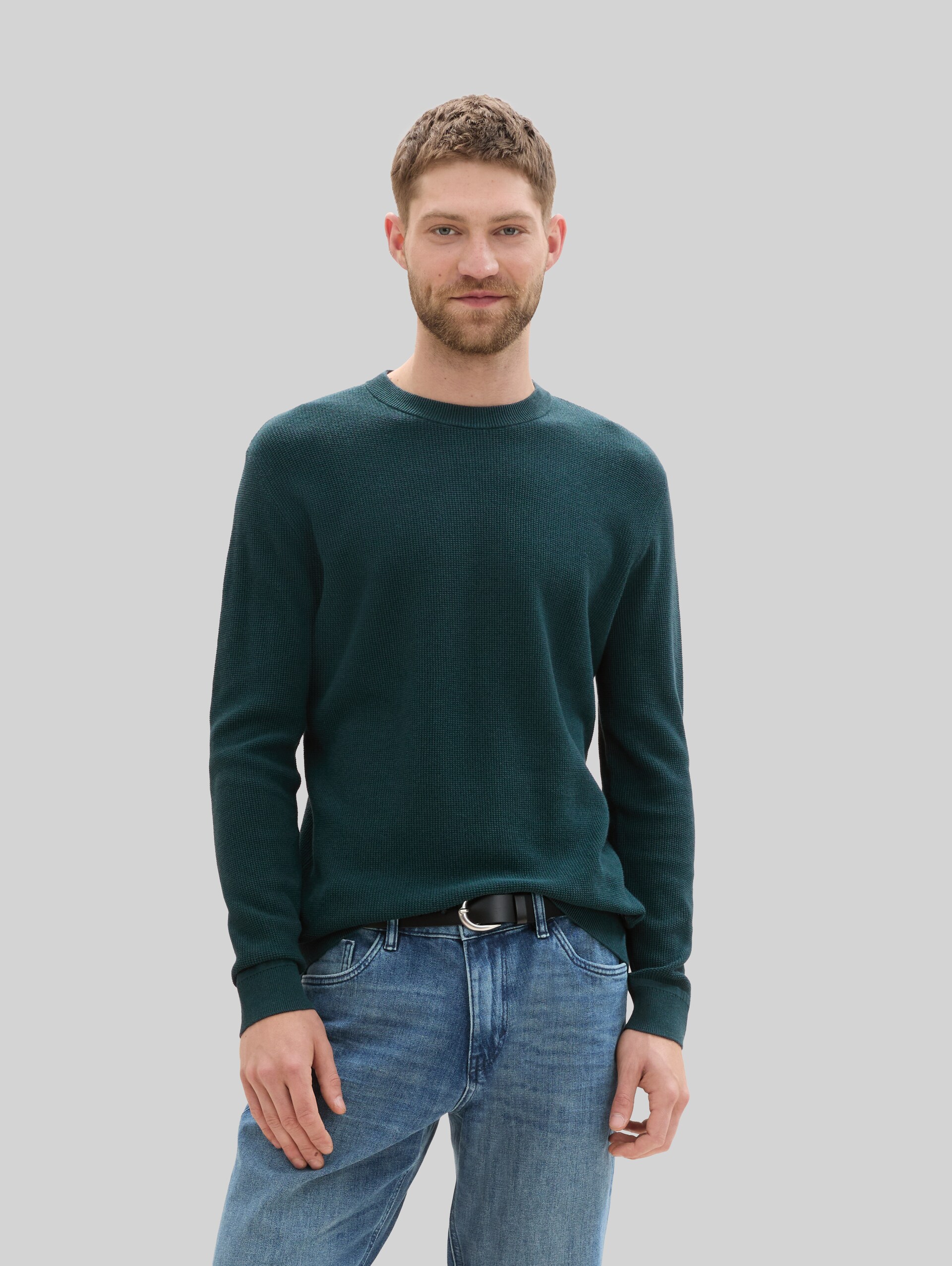 Strickpullover aus Baumwolle - dark tree green melange