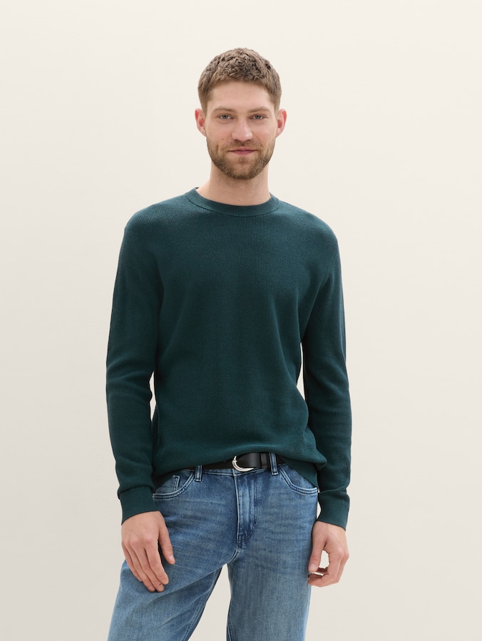 Strickpullover aus Baumwolle von Men, dark tree green melange