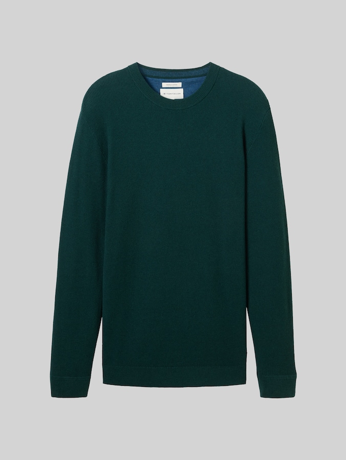 Pull-over en tricot de coton par Men, dark tree green melange