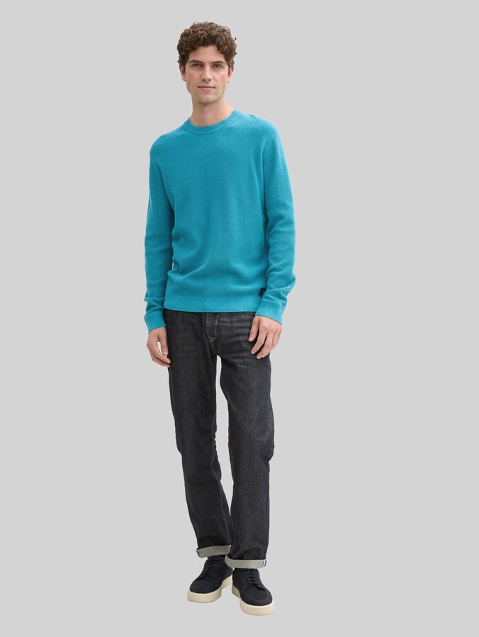 Gebreide trui van katoen door Men, turquoise blue melange