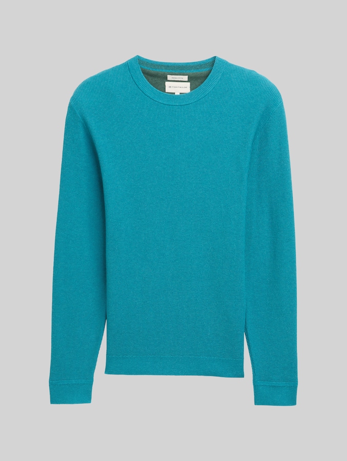 Pull-over en tricot de coton par Men, turquoise blue melange