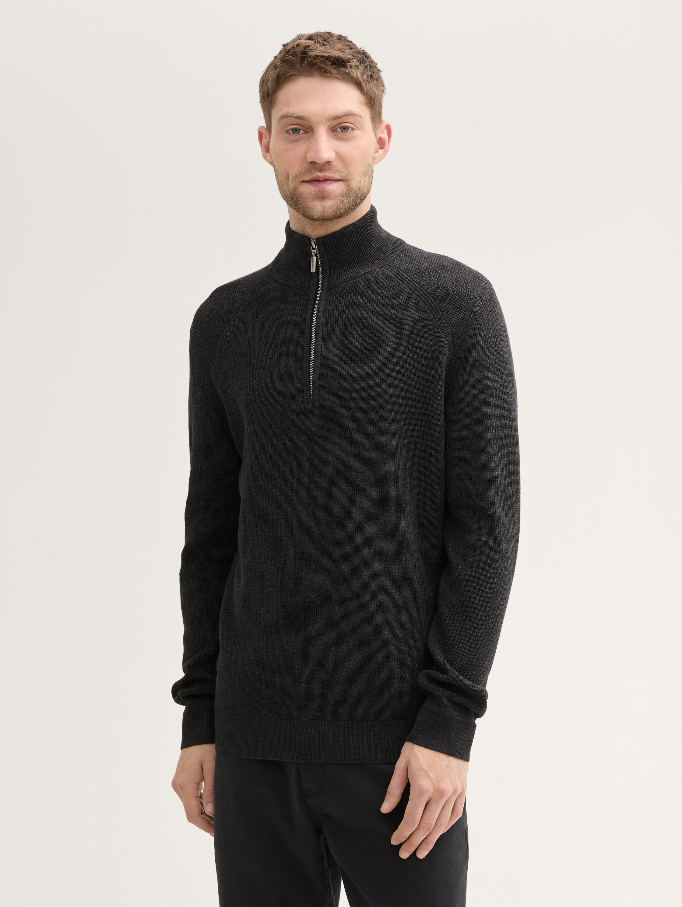 Strukturierter Strick Troyer - black_grey_melange - 