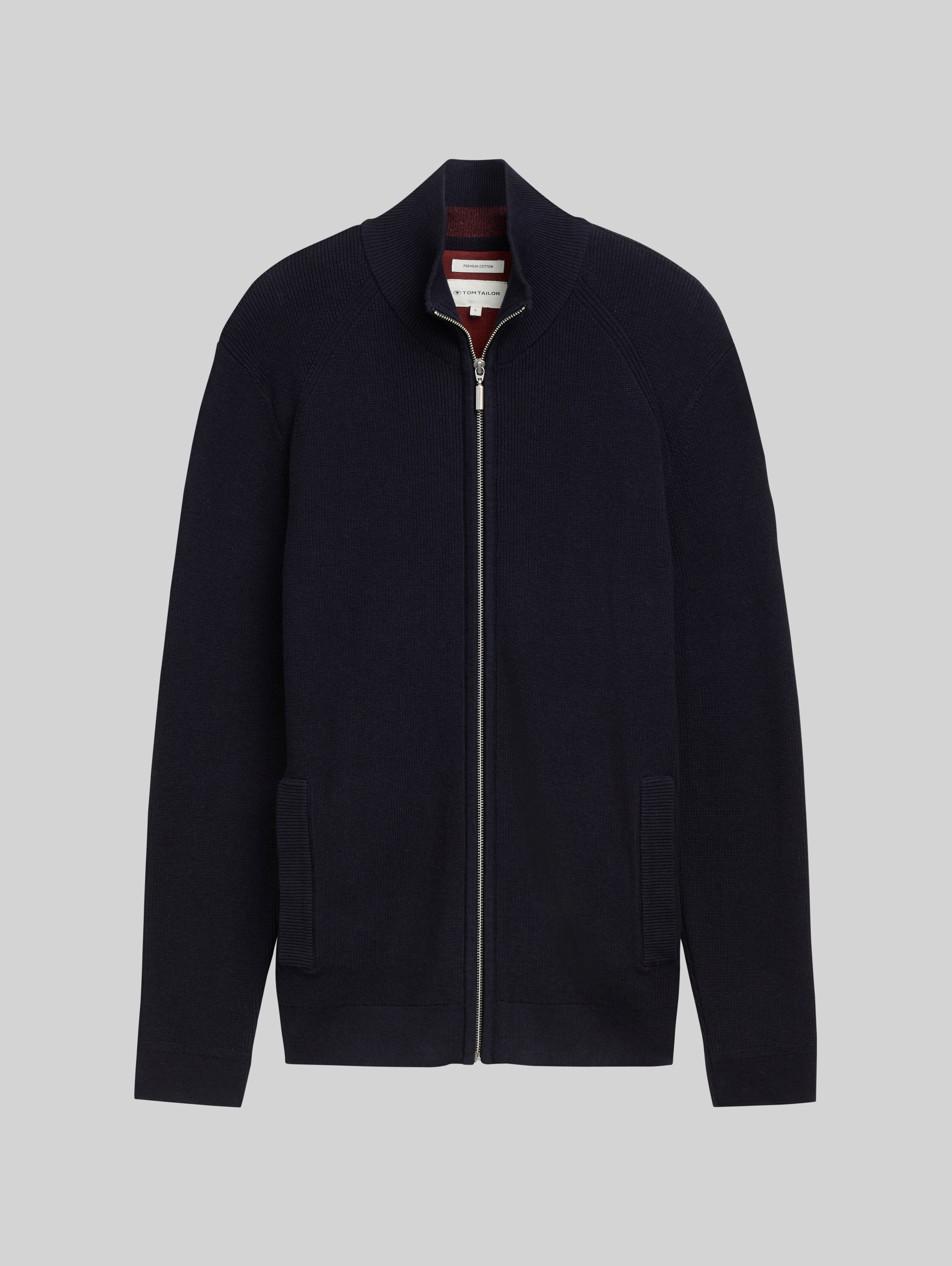 TOM TAILOR Herren Strickjacke Mit Reißverschluss - College-Stil, Weich, Regular Fit, Ca. 72 Cm Rückenlänge (Gr. L)
