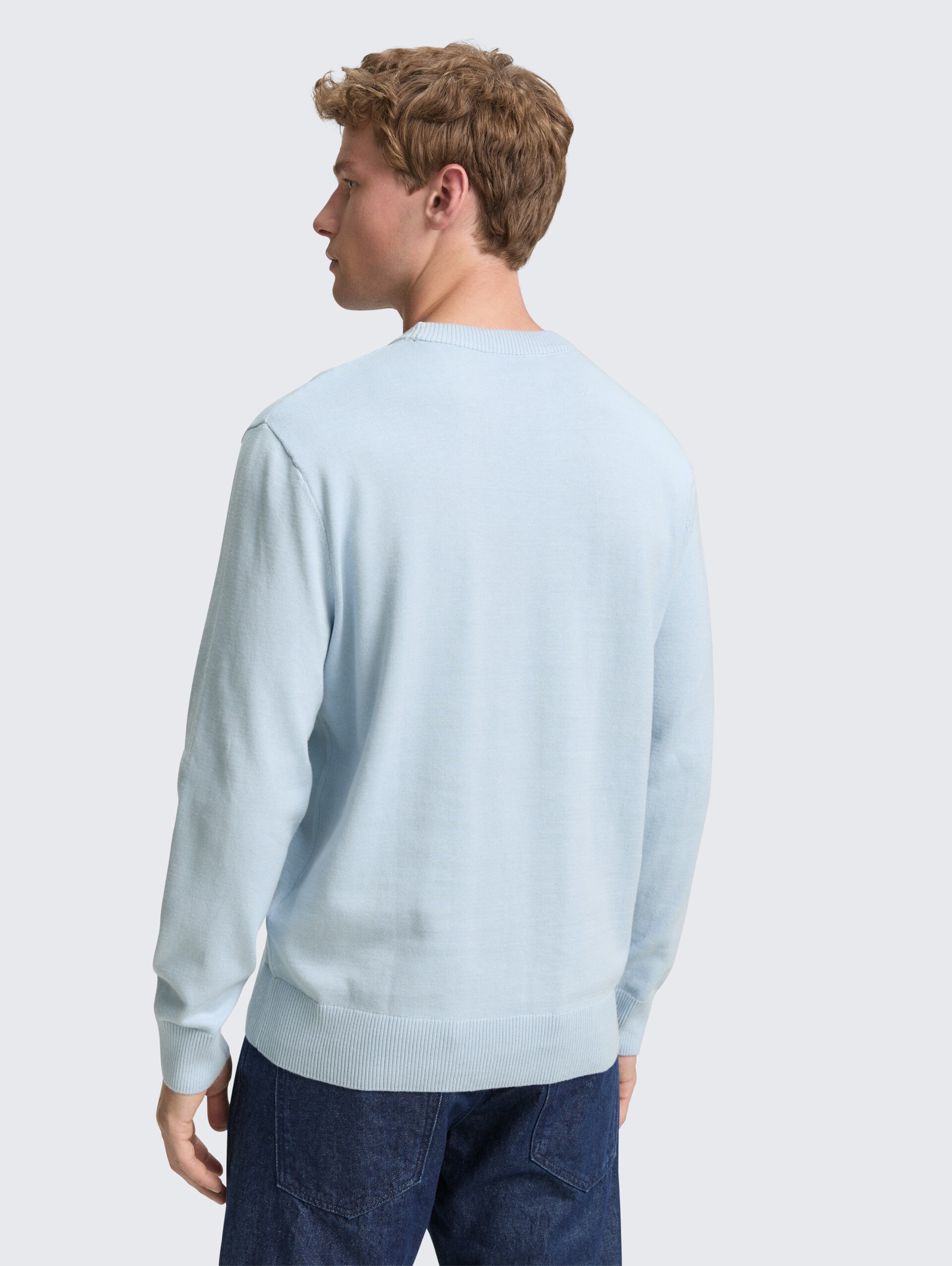 Basic Strickpullover aus Baumwolle - Light Metal Blue
