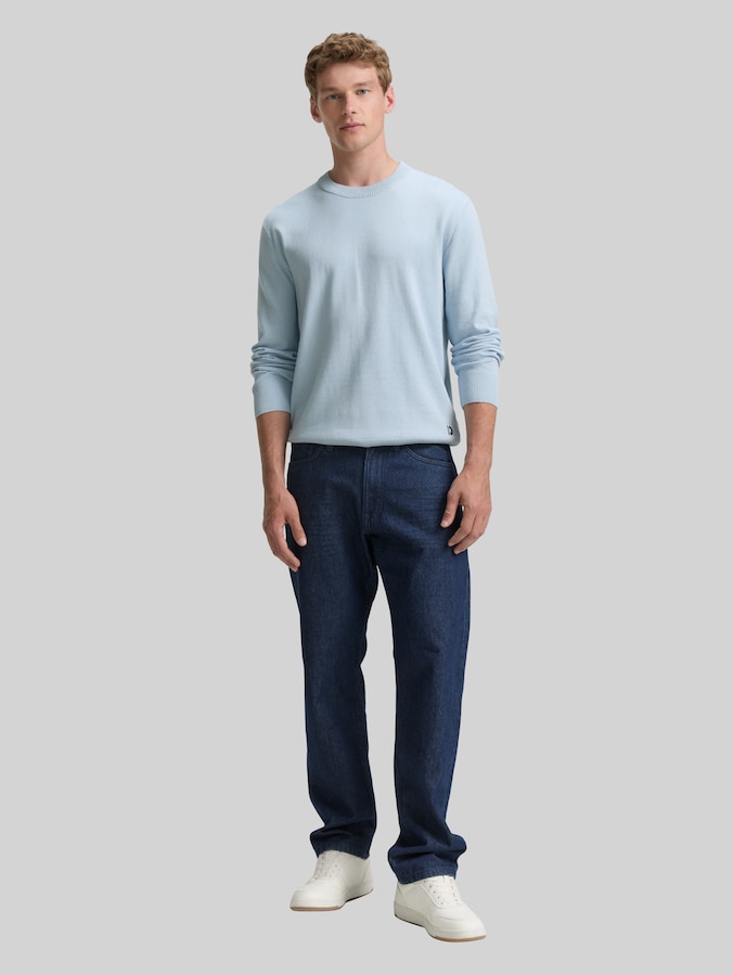 Basic Strickpullover aus Baumwolle von Denim Male, Light Metal Blue