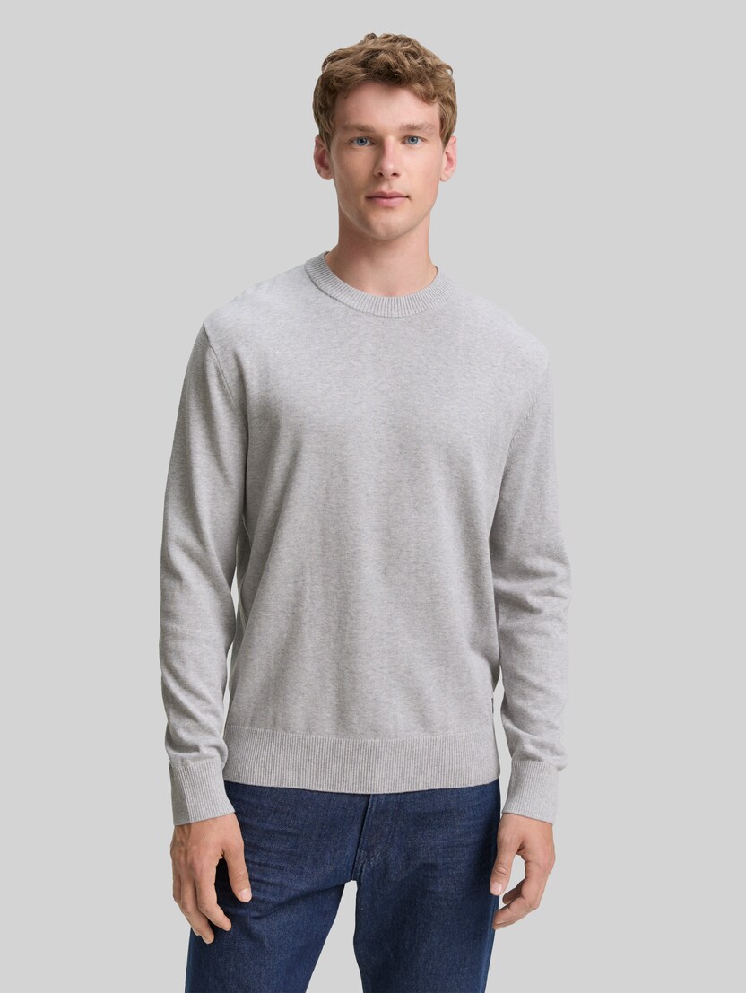 Basic Strickpullover aus Baumwolle von Denim Male, Light Stone Grey Melange