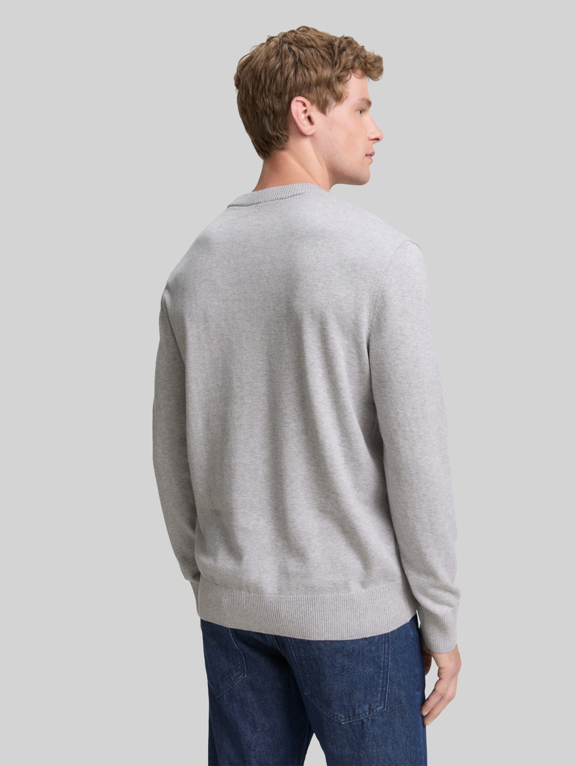Basic knitted jumper in cotton - Light Stone Grey Melange