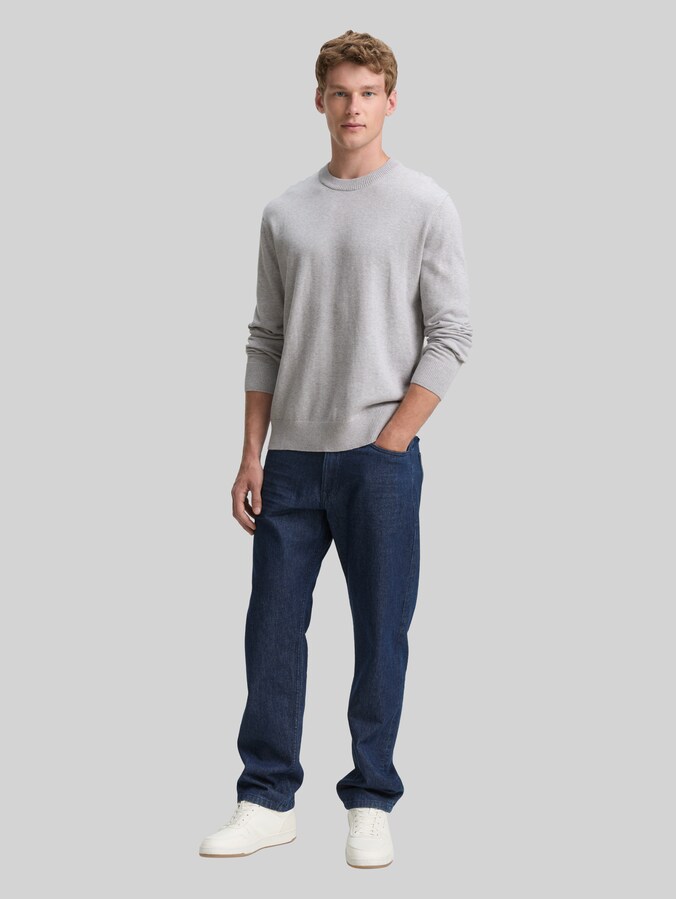 Basic gebreide trui van katoen door Denim Male, Light Stone Grey Melange